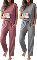 Ekouaer Women's 2 Pack Pajama Sets - Soft Cap Sleeve Sleepwear with Pockets, Comfy Lounge PJs for All Body Types