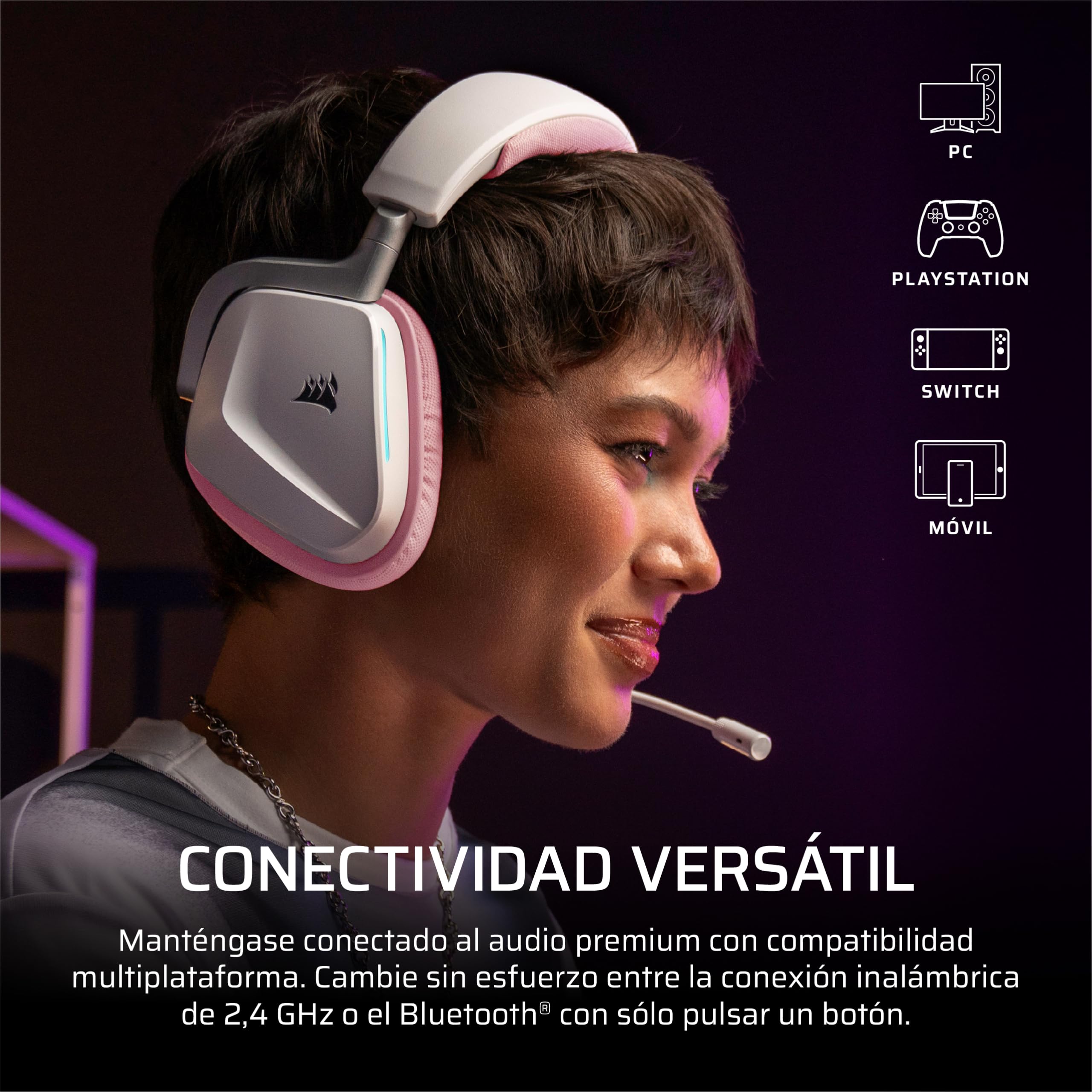Corsair Void v2 Wireless Auriculares para Juegos con Bluetooth para PC, PS5, PS4, Switch y Móvil – Dolby Atmos, Plataforma Dual Inalámbrica, Batería de Gran Autonomía, Carga Rápida – Rosa — view 4