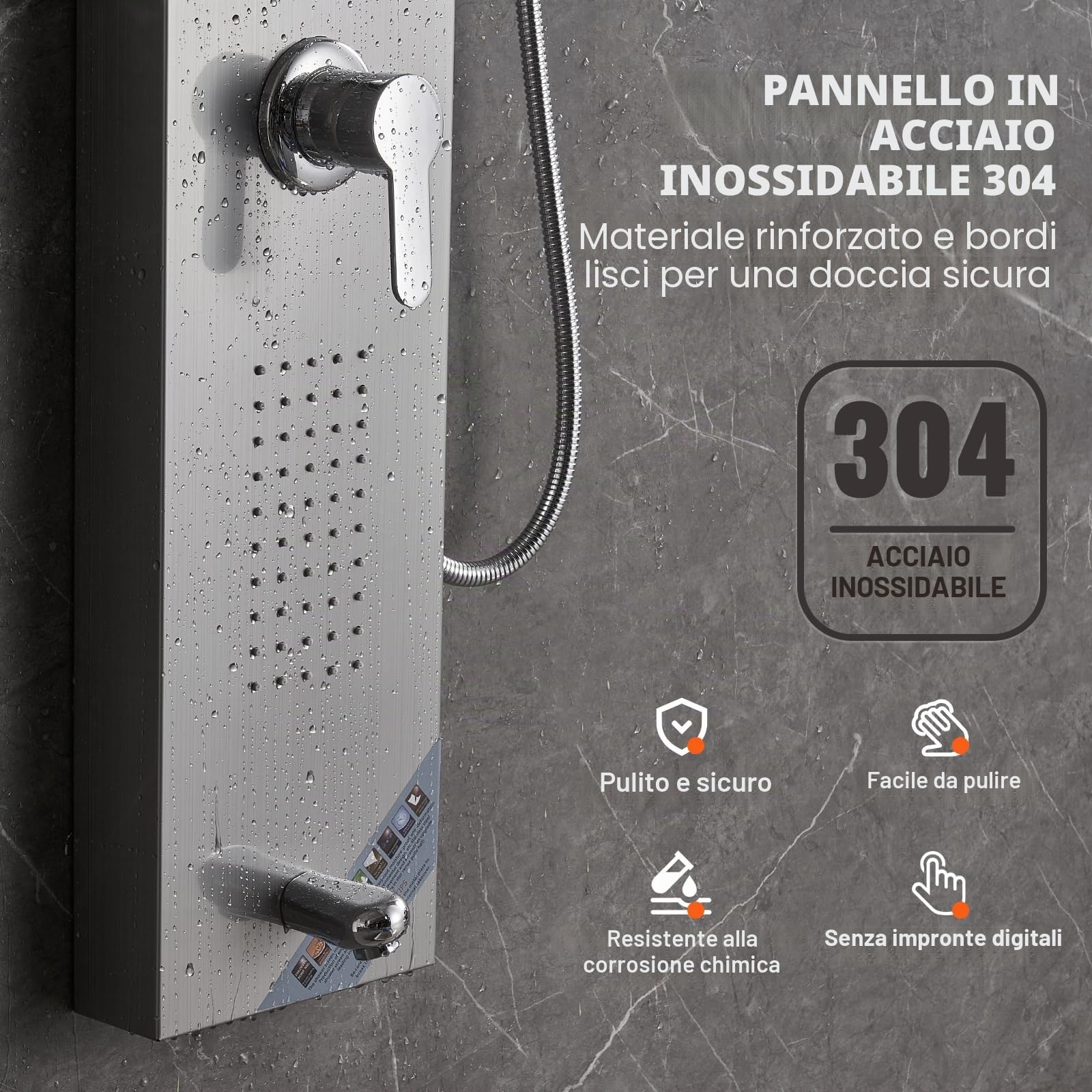 VEVOR Pannello Doccia 5 Modalità, Torre Doccia LED, Pioggia, Cascata, 2 Getti Massaggianti, Bocca Vasca, Soffione Mano, Argento Spazzolato