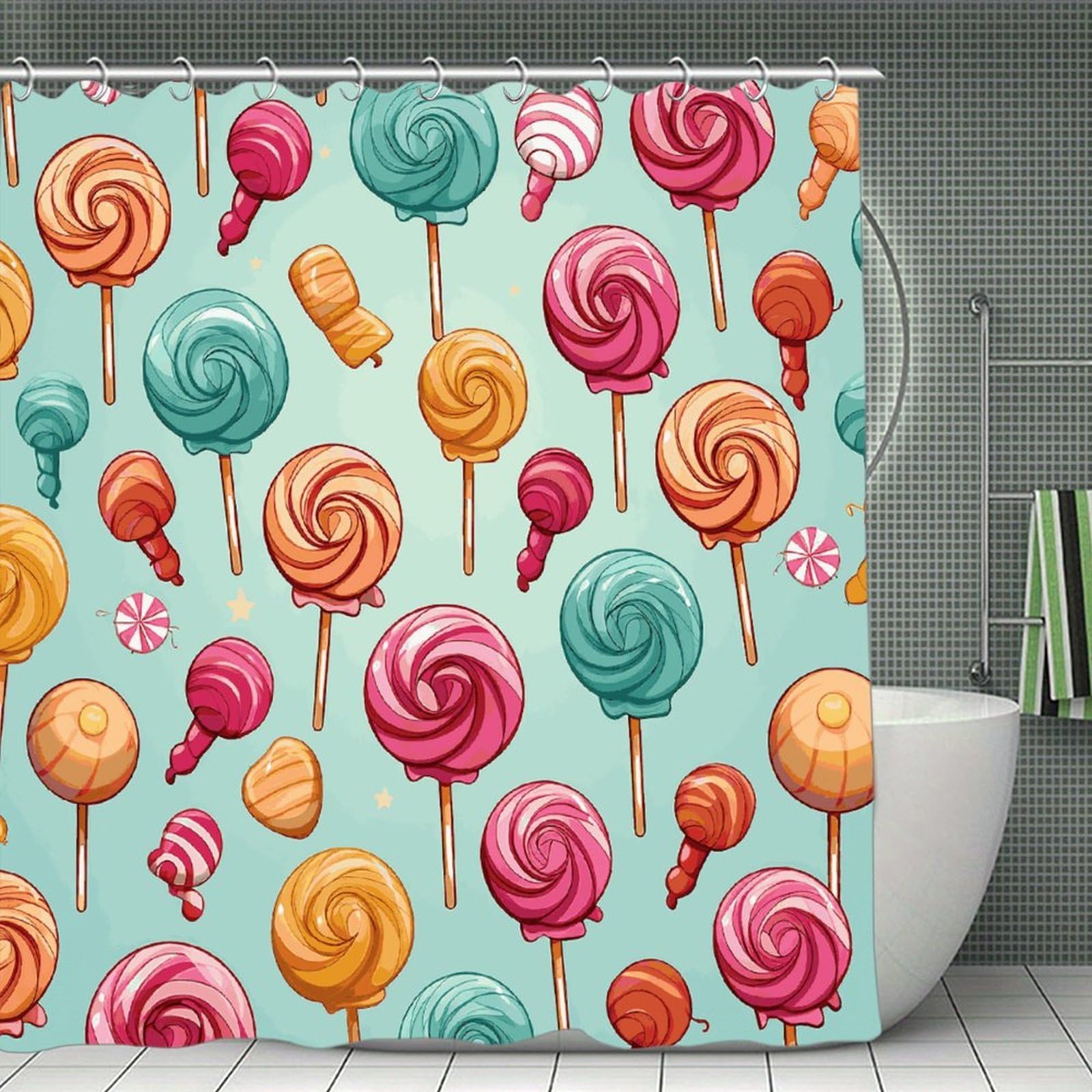 JTREHY Candy Shower Curtain Heavy Duty Waterproof Shower Curtain Elegant Modern Farmhouse Country Ultra Thick Bath Curtains Machine Washable Showers Curtains 70.8"x70.8"