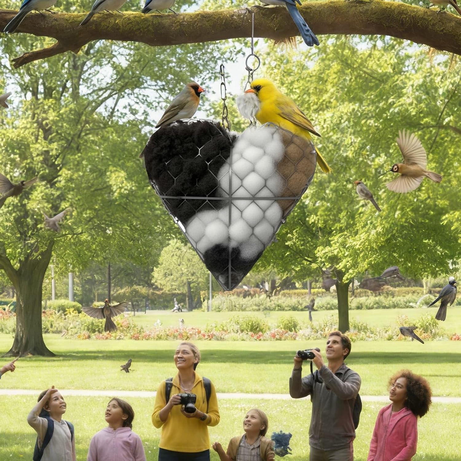 Handmade Alpaca Fiber Bird Nesting Heart - Refillable Garden Decor & Hummingbird Gift, Wildlife Habitat for Bird Lovers (1/2/3 Set)