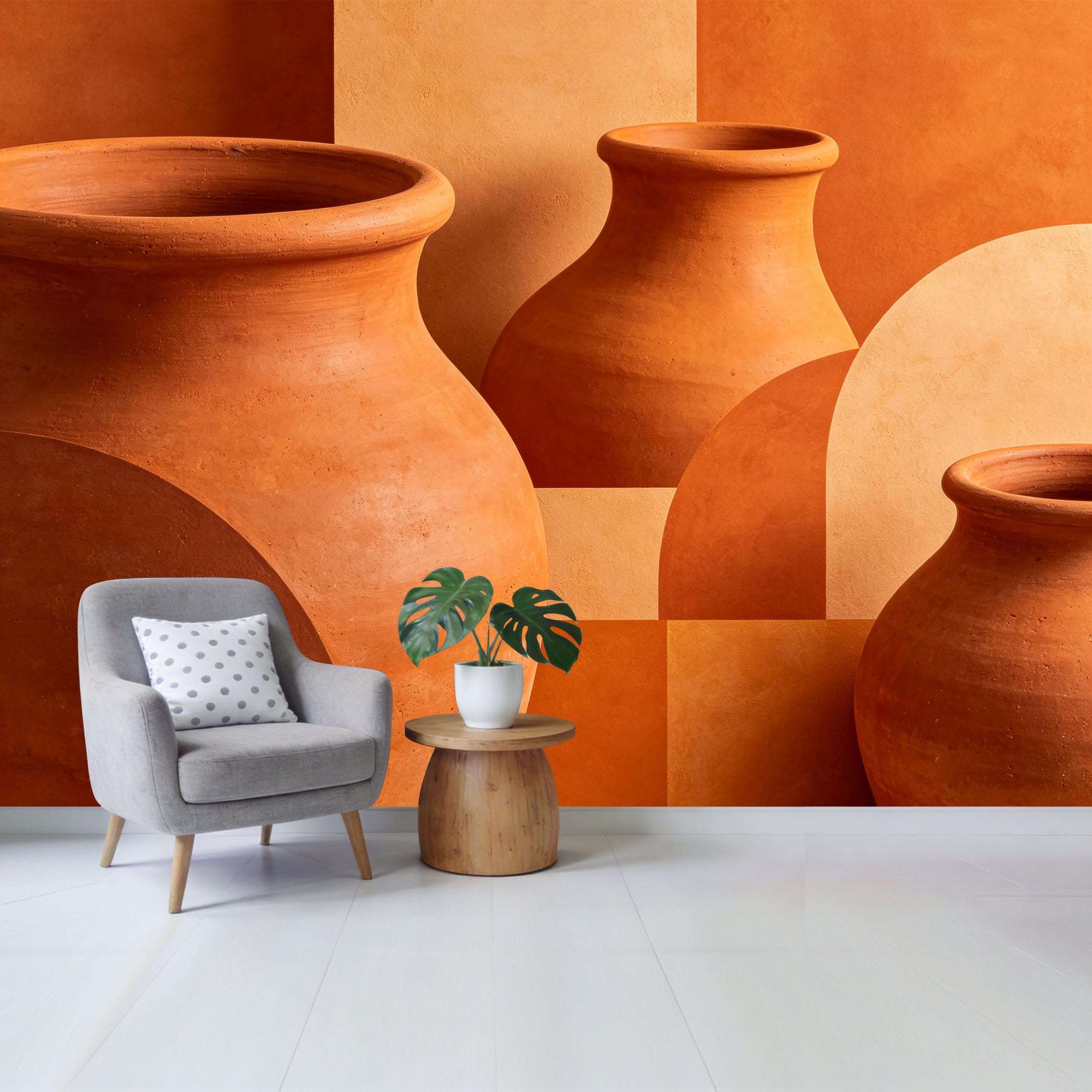 Qzlithotic Yq2605251047 Custom Size Wall Mural Earthy Terracotta Clay Pots Geometric Minimalist Textured Selfadhesive Wall Fabric Removable Wallpaper For Home Office Decor