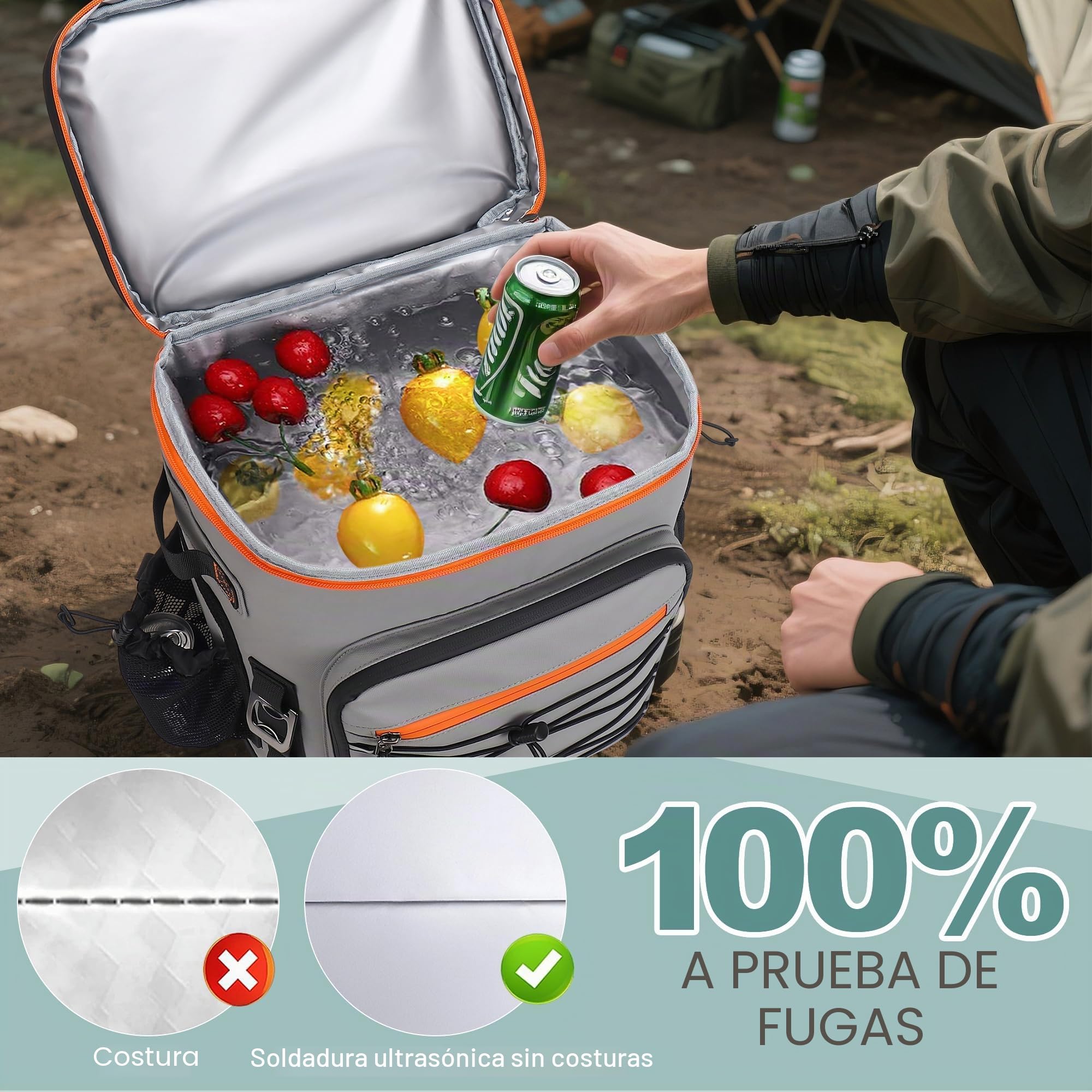 Mochila Nevera Isotérmica, Mochila Termica Grande de 30 litros con Aislamiento Térmico y A Prueba de Fugas, Bolsa Picnic Impermeable para Hombre y Mujer