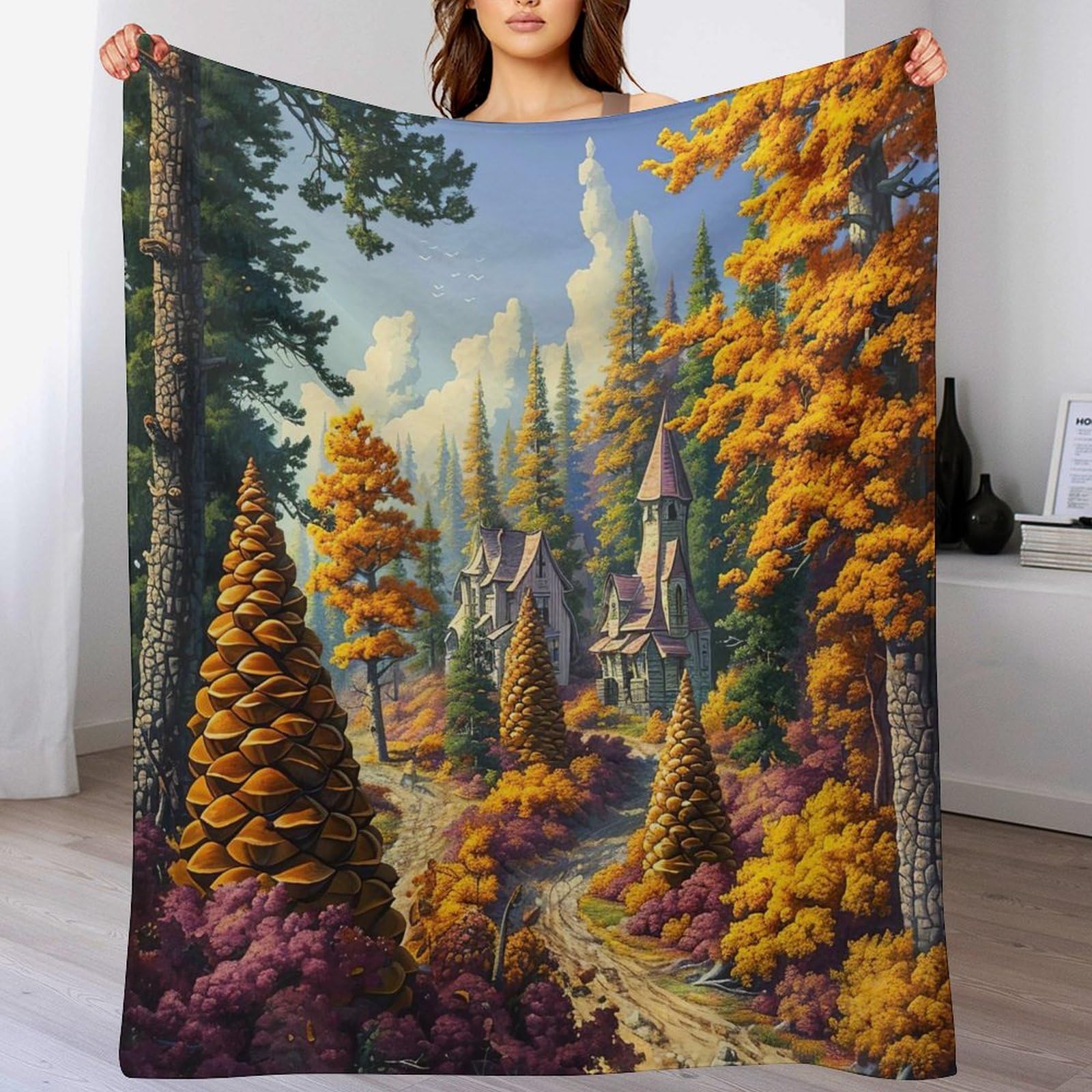 Couverture flannel paysage 150x200cm pour lit et canapé