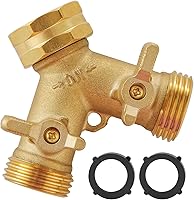 BILAL Heavy Duty Brass 2-Way Garden Hose Splitter with Shutoff Valves - Leak-Proof Y Splitter for Outdoor Faucets