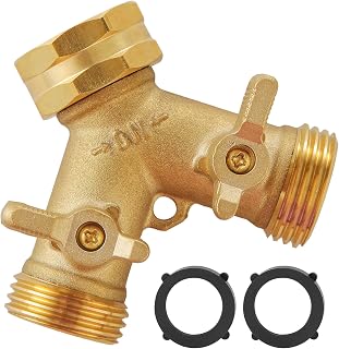 BILAL Heavy Duty Brass 2-Way Garden Hose Splitter with Shutoff Valves - Leak-Proof Y Splitter for Outdoor Faucets