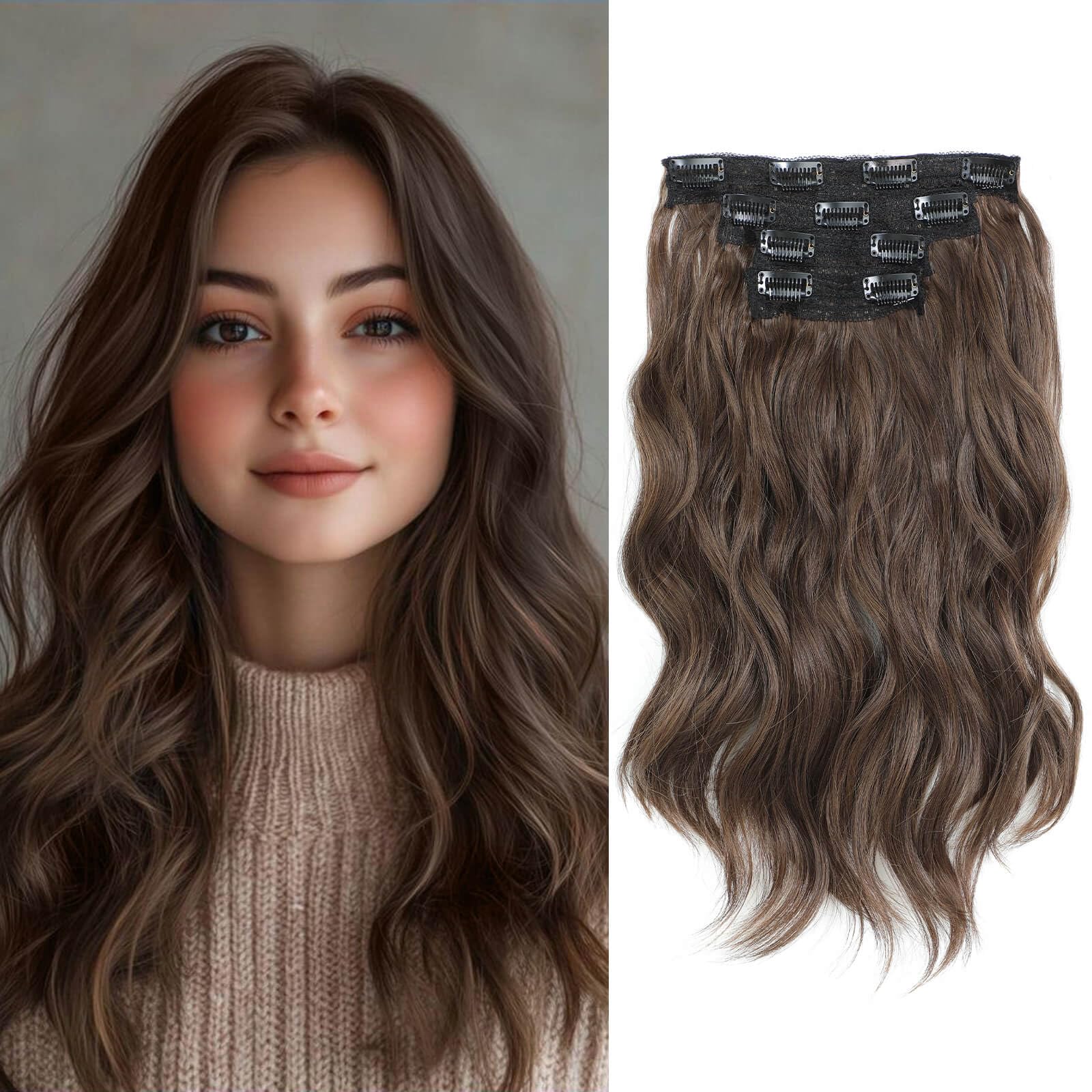 Flyroseing 4PCS Brown Hair Extensions Clip in