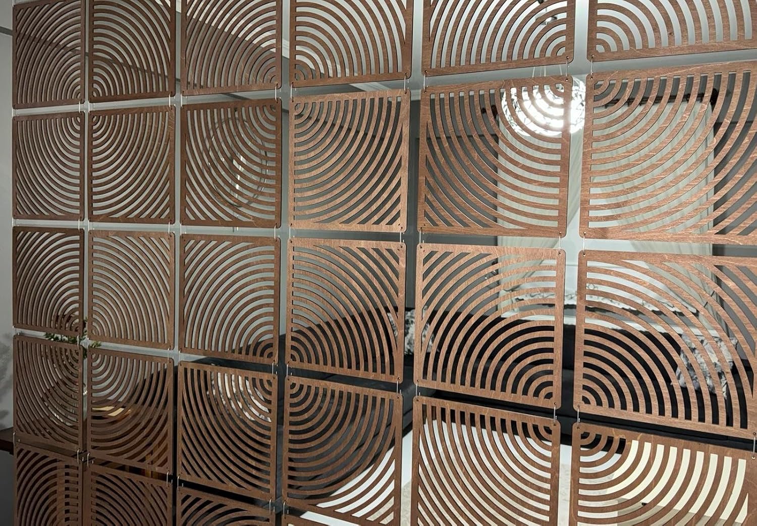 Walnut Tone Hanging Room Divider Panels, Set of 12