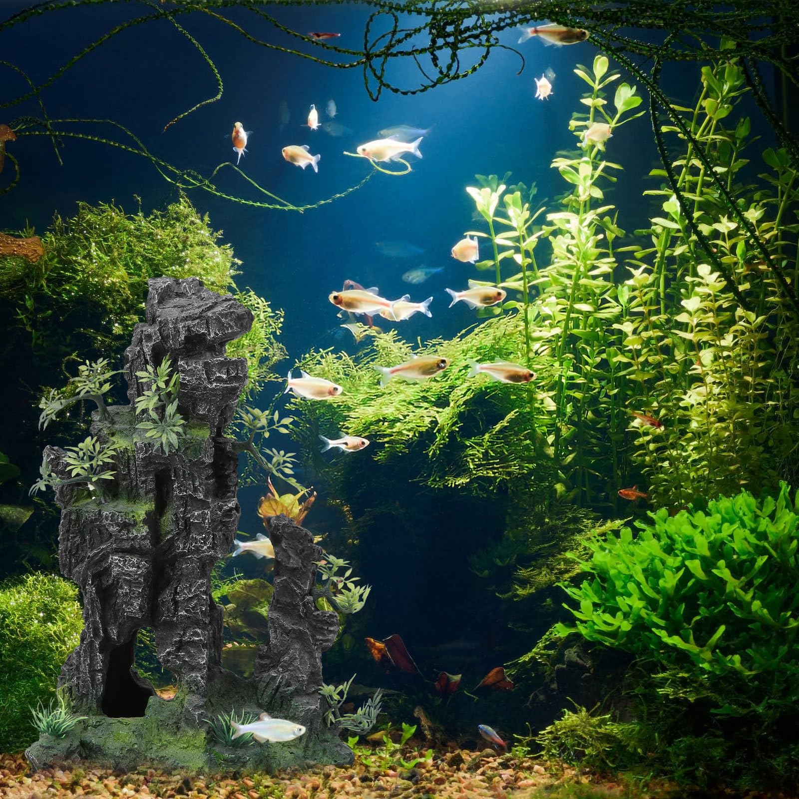 Aquarium Felsornament aus Bruchfestem Harz Realistische Steingarten Dekoration in Naturstein Optik Unbedenklich für Fische für Aquarium Landschaft und Schreibtisch Deko