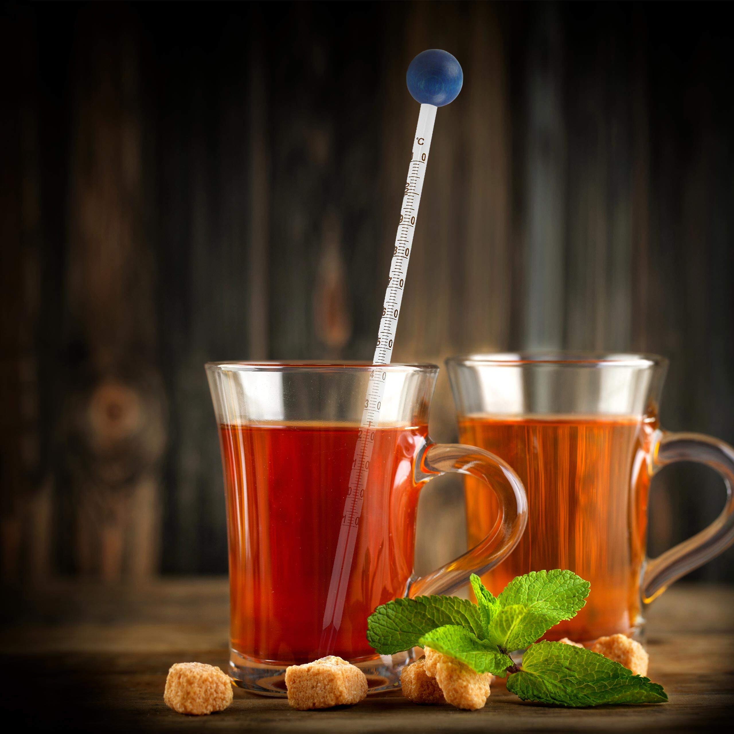 Termómetro de té de 24 cm con bola, termómetro de agua de té, 110 grados, suministro de té, termómetro (azul)