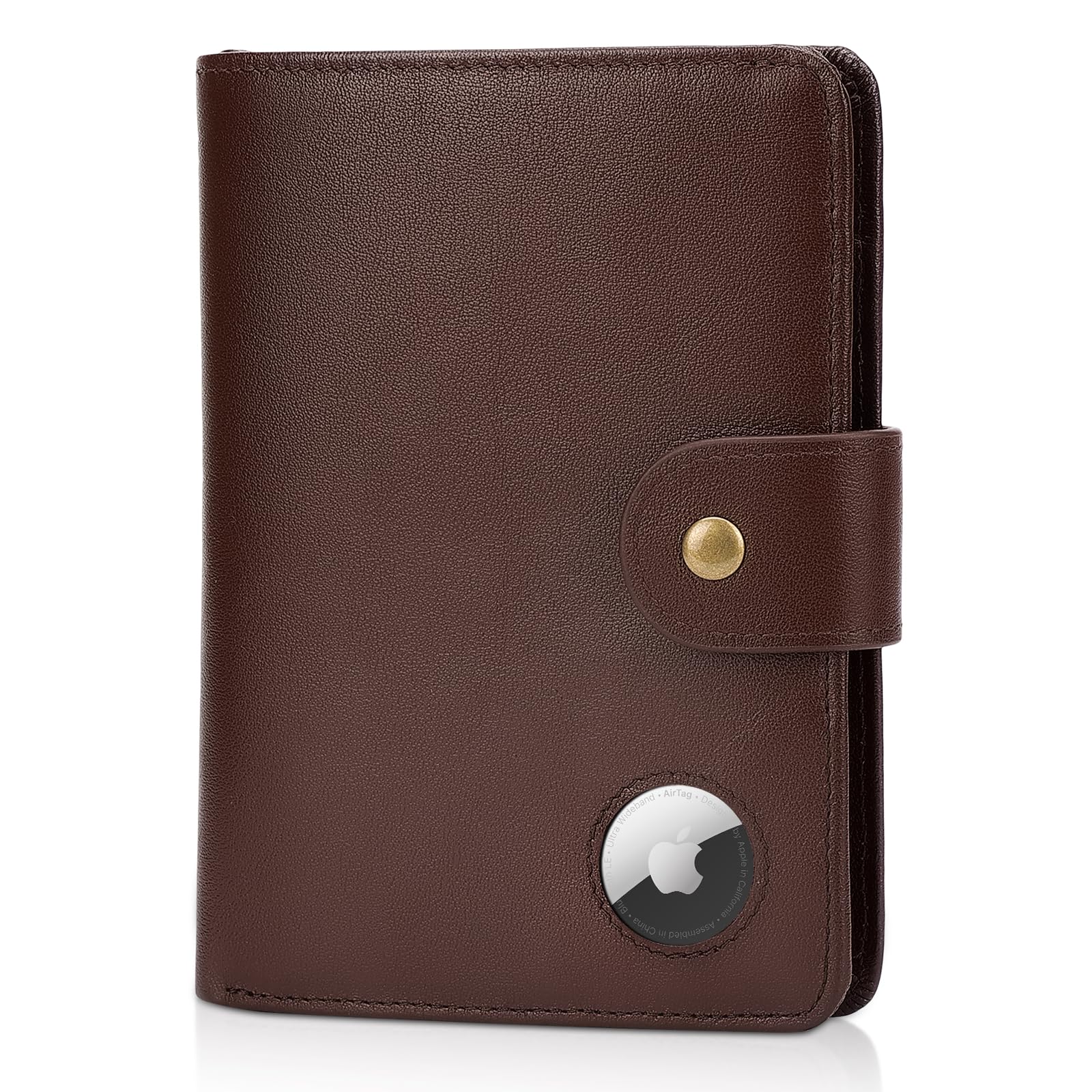 Polare Luxury RFID Blocking Leather Passport Holder Travel Wallet For Men and Women, Coffee with AirTag Slot(Snap Version), Large, Retro-image-10