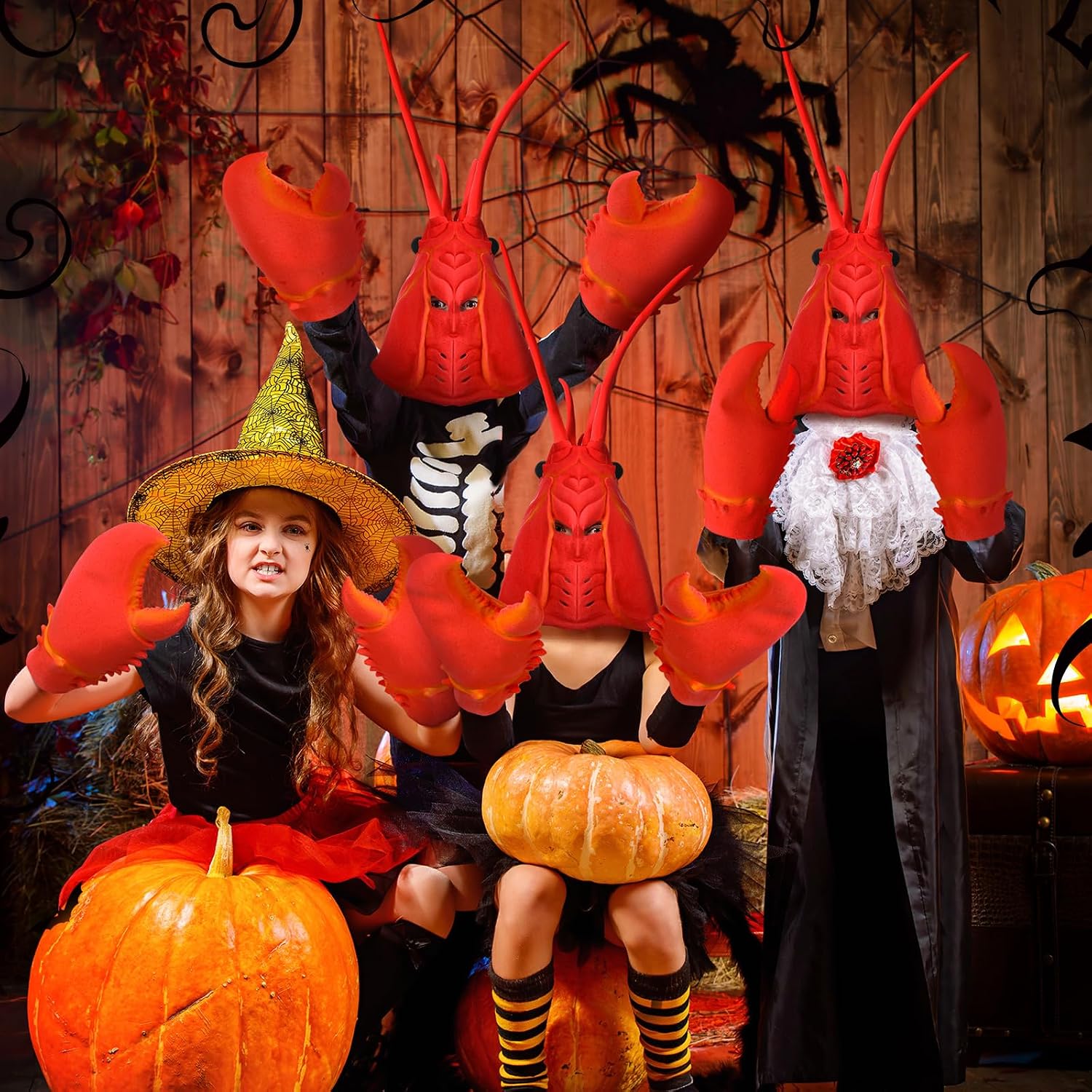 Newcotte 2 Pcs Crab Lobster Costume Set Funny Crab Lobster Hat Latex Giant Claws Gloves for Men Women Cosplay Party