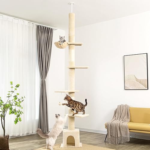 Miniatura 7 de Meow Sir Árbol para gatos de piso a techo, altura ajustable [82-108 pulgadas = 81.9-108.3 in] Torre para gatos de 6 niveles para techo de 7 a 9 pies