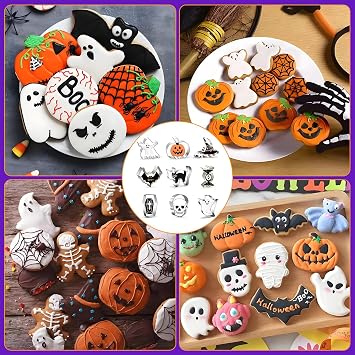 Halloween Cookie Cutters Set, 9-Piece Halloween Cutters - Stainless Steel Silver, Including Pumpkin, Ghost, Bat, Witch Hat, Candy Etc Baking Stamps Tool, for Holiday DIY Cookie and Kitchenware
