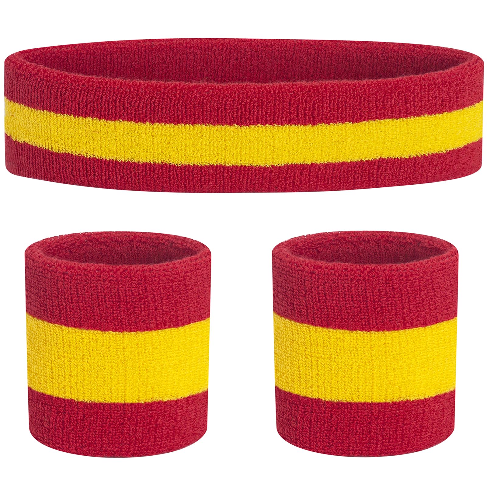 FACATH Sweatbands Set Sports Headband and Wrist Sweatbands, Cotton Sweat Band for Athletic Men and Women, Sweatband Sports Headbands for Working Out, Running, Basketball, Yoga (Red/Yellow/Red)