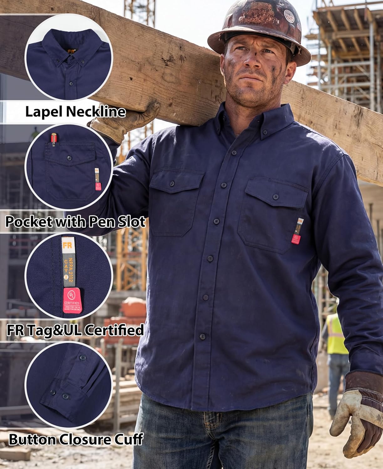 KONRECO FR Shirts for Men 6.5oz Lightweight Work Uniform Flame Resistant Welding Shirt/Water & Stain Repellent