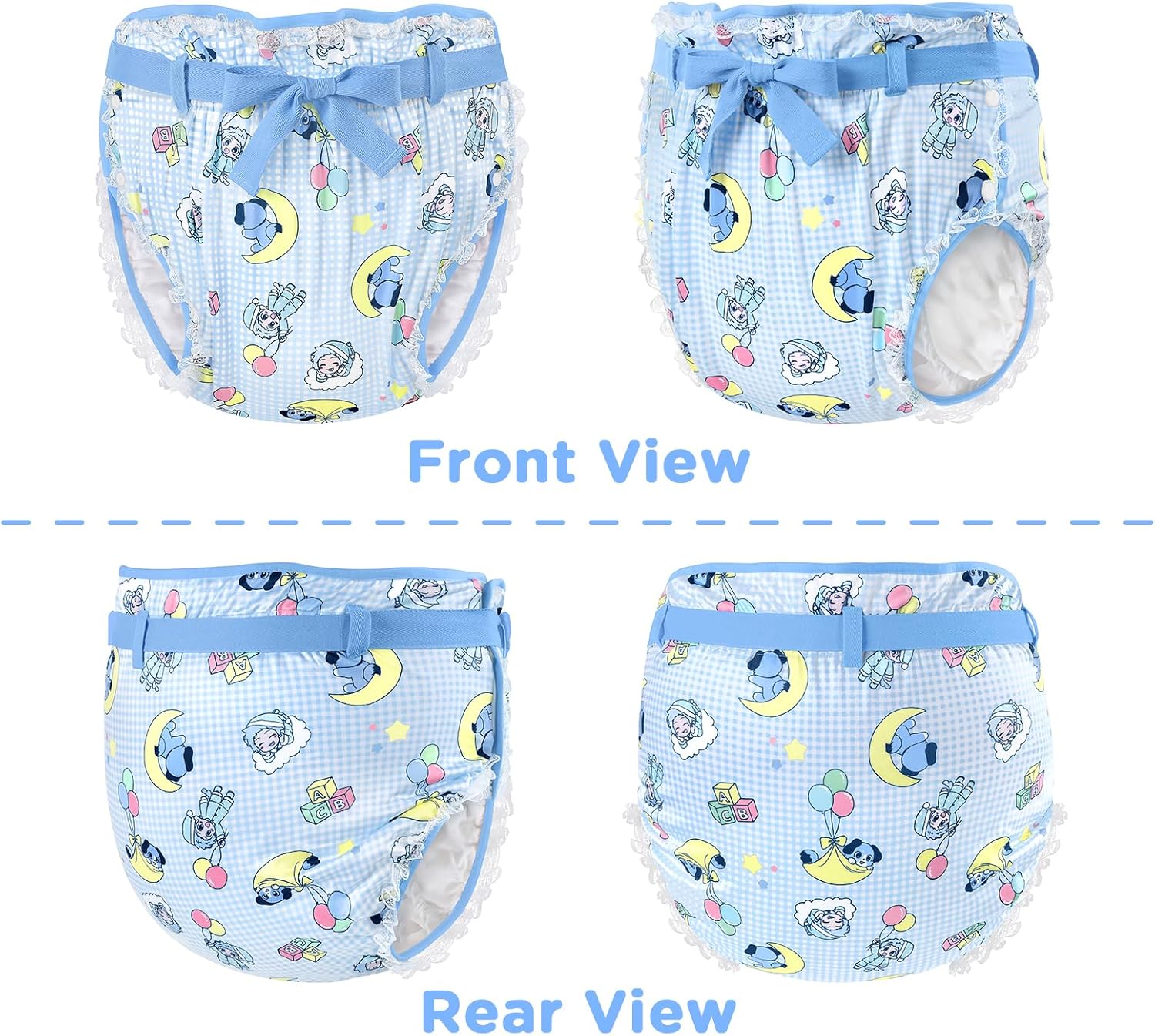 Littleforbig Silky Adult Ribbon Omutsu Diaper Wrap Cover Washable Adjustable Reusable Waterproof - Little Blue L - Image 6