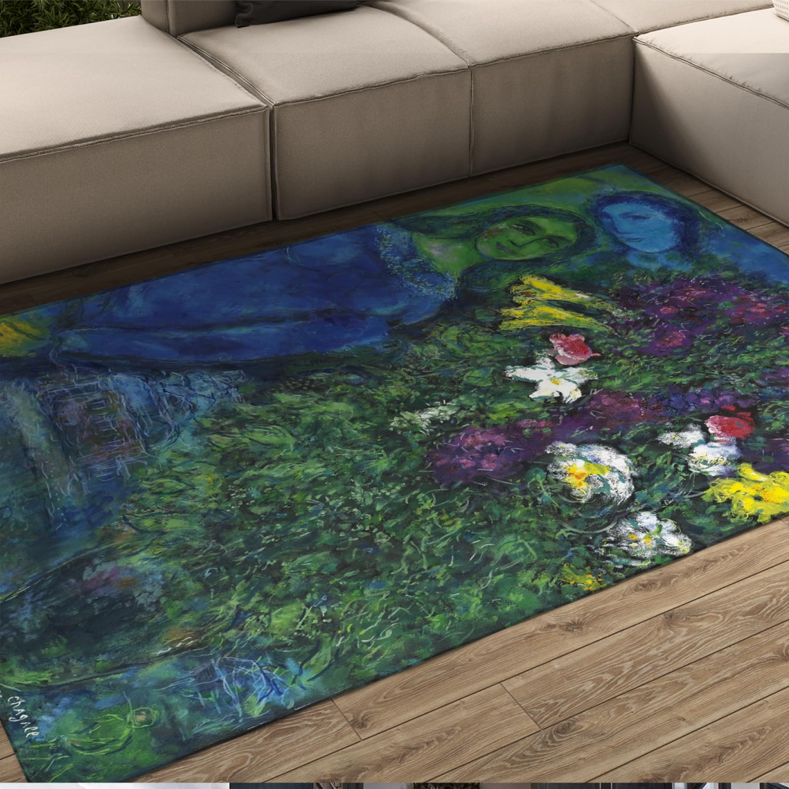Tapis antidérapant style Chagall 180x270cm lavable pour salon et cuisine