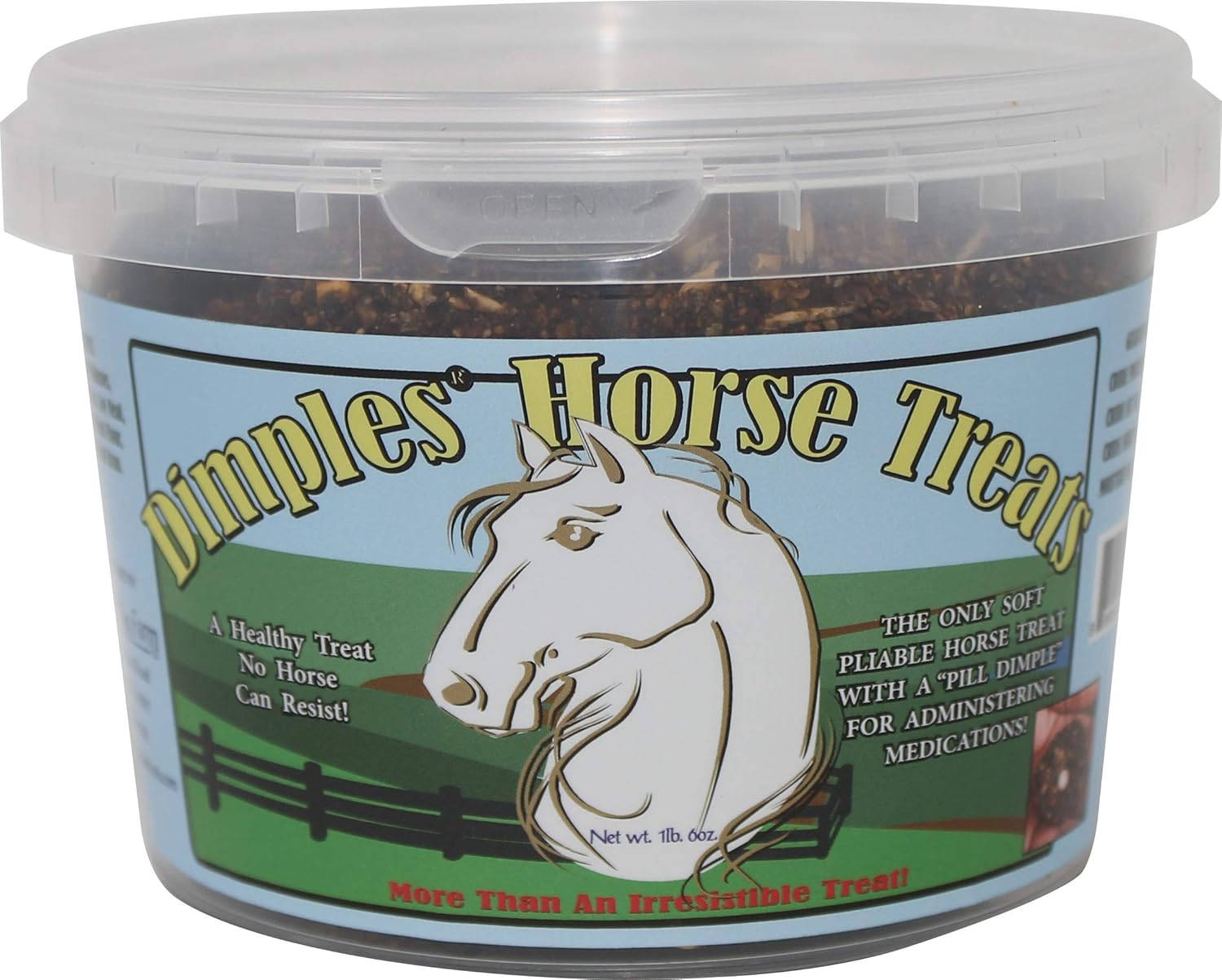 Dimples Horse Treats with Pill Dimples – 1lb Tub of USA-Made Horse Cookies with Beet Pulp – Tasty, Healthy, & Organic Treats – Equine Pill Dimples for Meds
