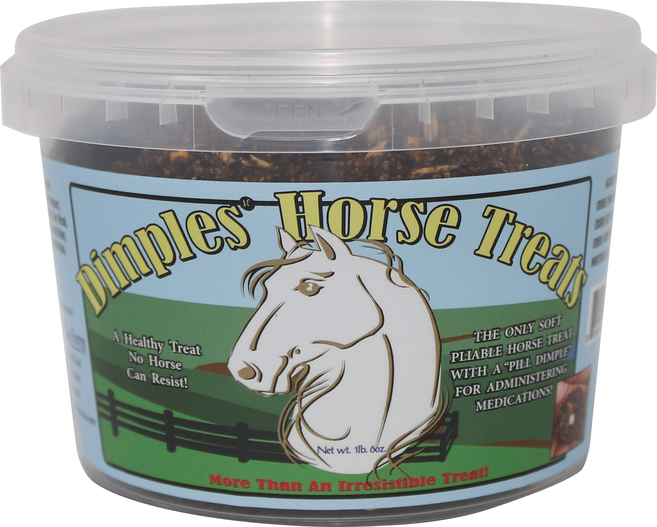 Dimples Horse Treats with Pill Dimples - 1lb Tub of USA-Made Horse Cookies with Beet Pulp - Tasty, Healthy, &amp; Organic Treats - Equine Pill Dimples for Meds