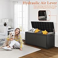 Vista 3 de 100 Gallon Resin Deck Box, Lockable Patio Outdoor Storage Box for Furniture, Garden Tools and Tools Storage, Waterproof Outside Storage Boxes - Black