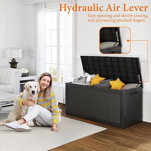 Miniatura 3 de Caja de resina de 120 galones, caja de almacenamiento con cerradura para patio, exterior, para muebles, herramientas de jardín y almacenamiento de