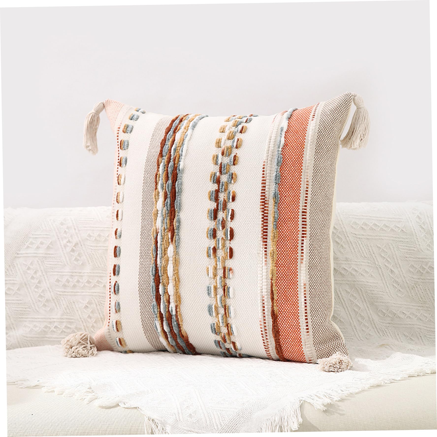 Federe per cuscini Boho 2 pezzi – Federe per cuscini a righe con struttura quadrata con nappe per arredamento del divano letto/18x18 pollici