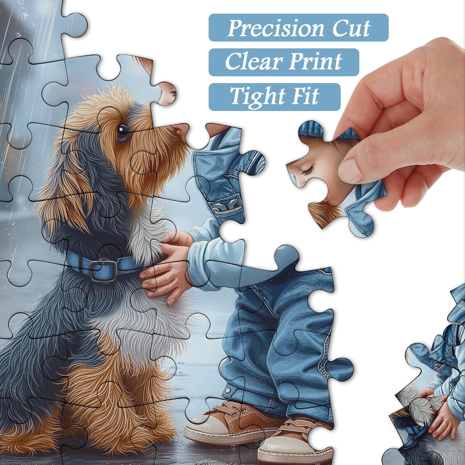 Cute Dog Puzzles for Adults 1000 Pieces, PICKFORU Friendly Kiss Love Hearts Jigsaw Puzzle, Impossible Difficult Rainy Puppy Theme as Home Decor