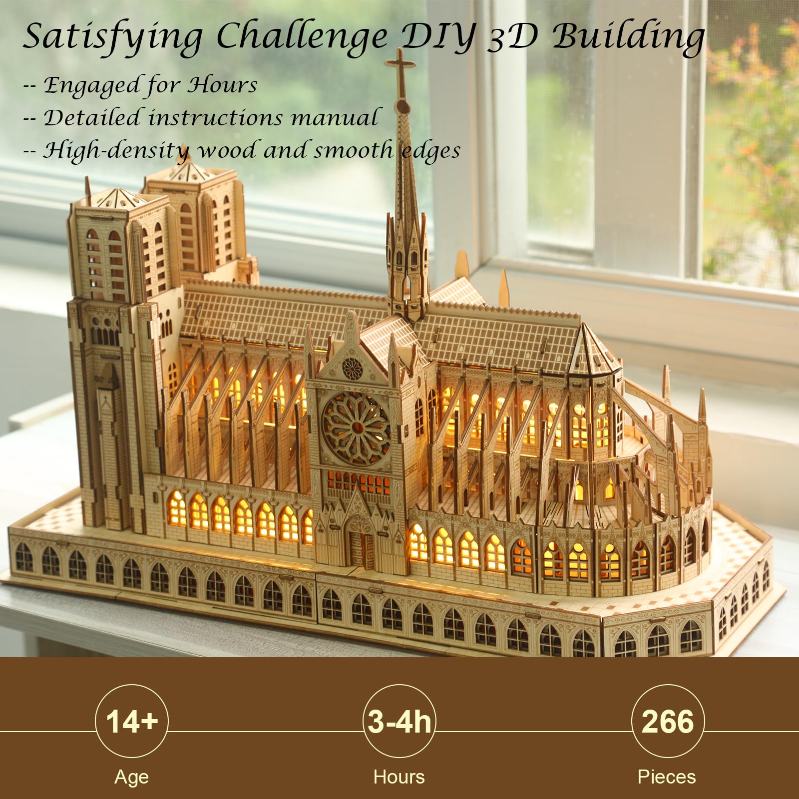 Drewniane puzzle 3D dla dorosłych, Notre Dame de Paris, model architektury drewnianej, francuska pamiątka, mechaniczne drewno, zestaw do samodzielnego wykonania, zabawka, dekoracja domu,