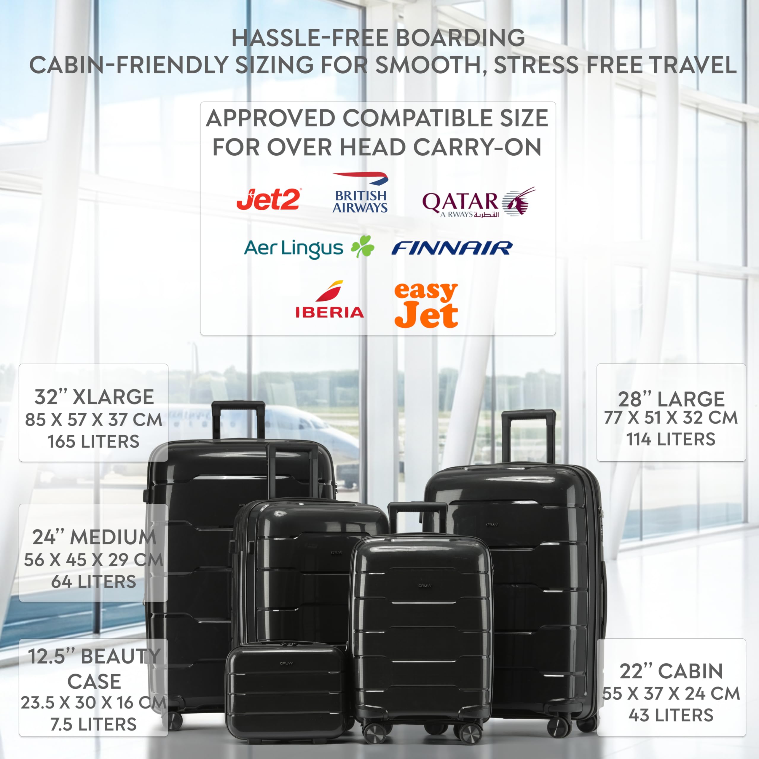 CRUW 2-Piece Luggage Set Expandable Polypropylene Suitcase Set TSA Locks 8 Silent Spinner Wheels Lightweight Nested Suitcases Travel Set easyJet BA Jet2 Airline-Approved Carry-On & Medium Check in