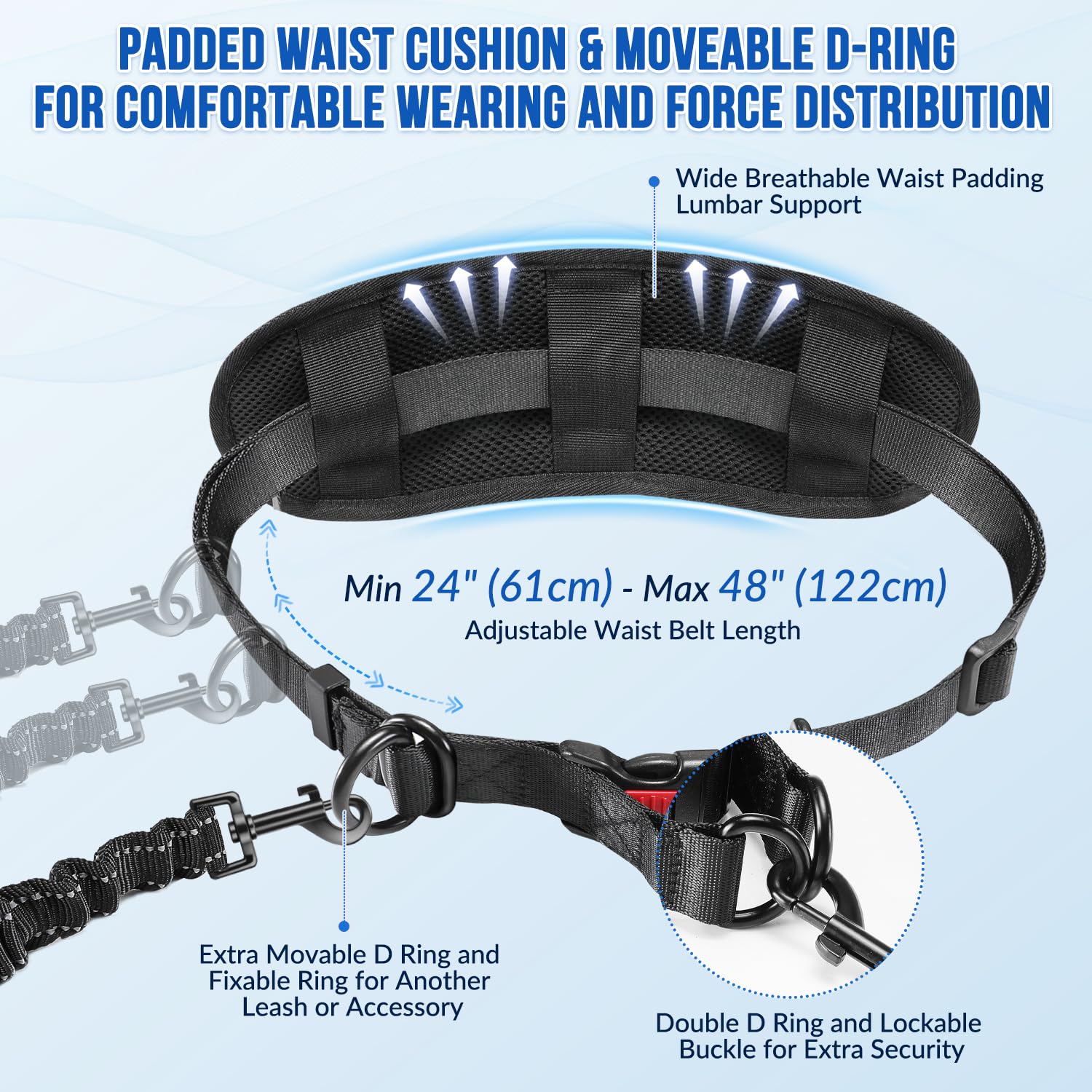 Eyein Hands Free Dog Lead, Anti Pull Double Leash with Removable Pouch, Reflective Bungee Leash with Dual Handle - Image 4