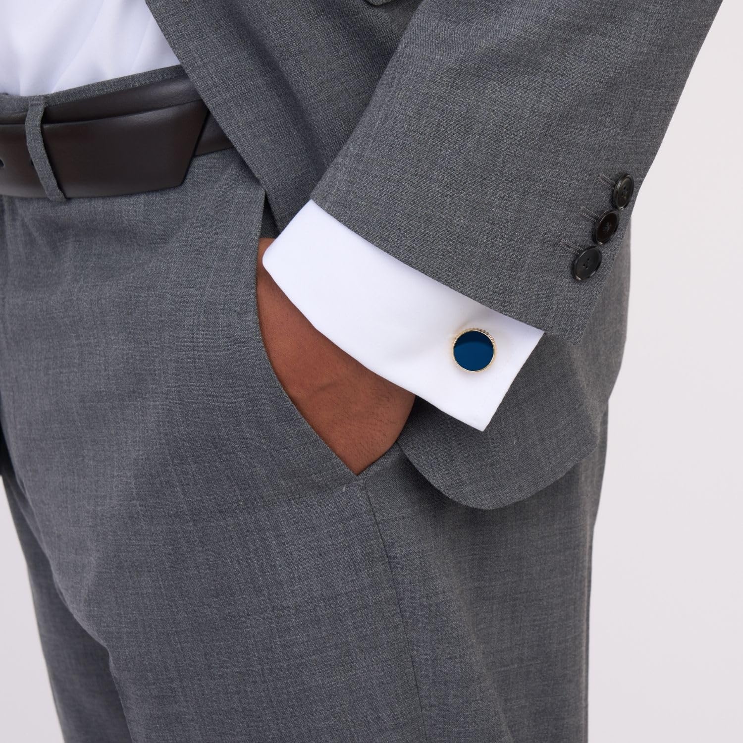DAVIDOFF PARIS Cufflinks - Gemelos dorados y azules - de oro redondos para hombre con diseño guilloché - para camisas en latón bañados en oro esmaltado en azul – bodas y eventos