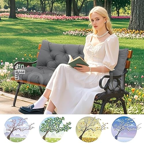 Miniatura 2 de Cojines de columpio de repuesto impermeables de 3 plazas con respaldo y 8 lazos gruesos de 4 pulgadas, cojín de banco de repuesto para muebles