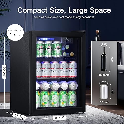 Miniatura 2 de Antarctic Star Refrigerador de 16 botellas para 68 latas, enfriador de vinogabinete, mini refrigerador pequeño, compresor silencioso para puerta de