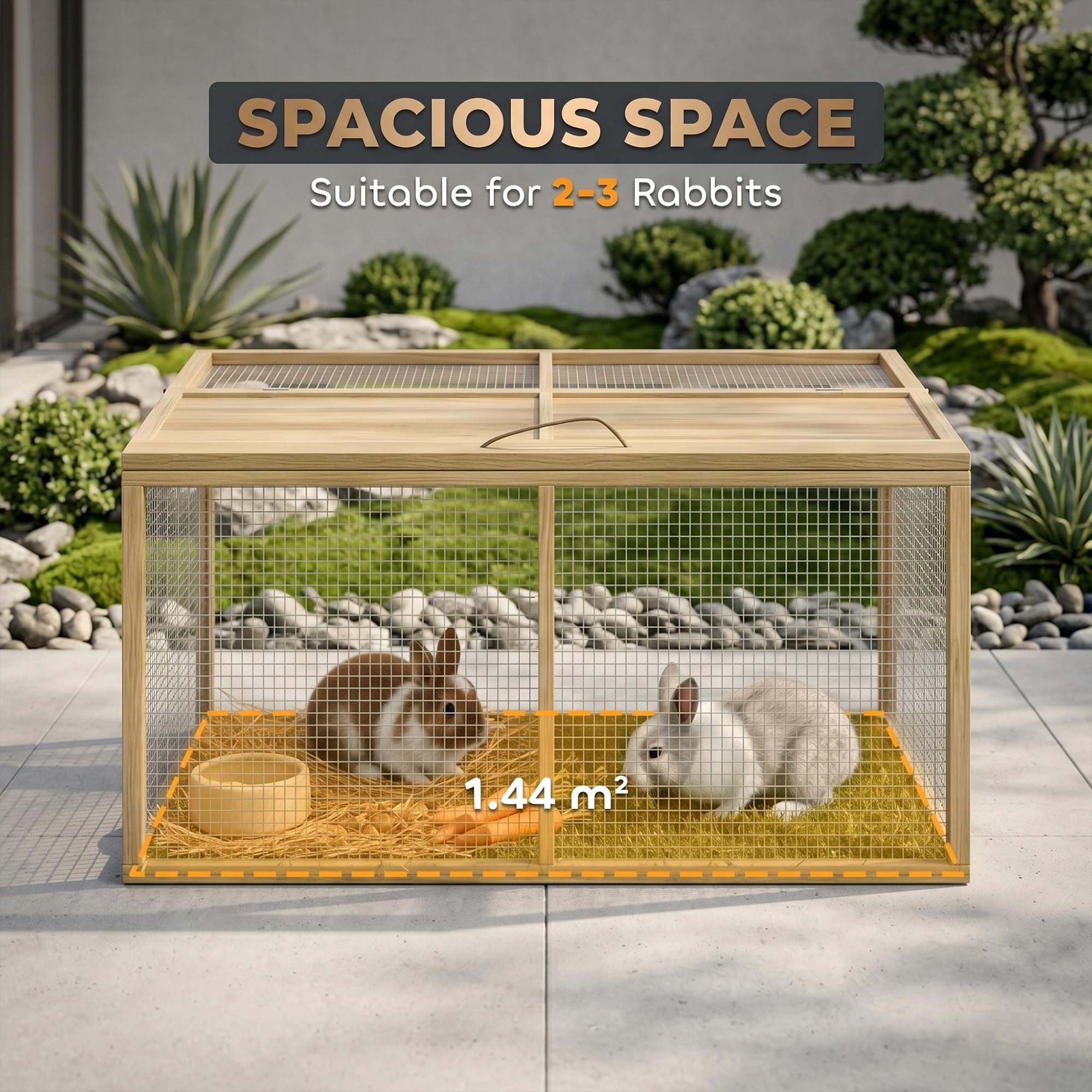 PawHut Enclos Lapin Extérieur Pliable avec Toit Ouvrant Total - Cage Lapin Intérieur Bois Robuste avec Poignée et Sol sans Fond - Parc Lapin 1,44㎡ pour 2-3 Cochons d'Inde 120x120x57cm, Naturel