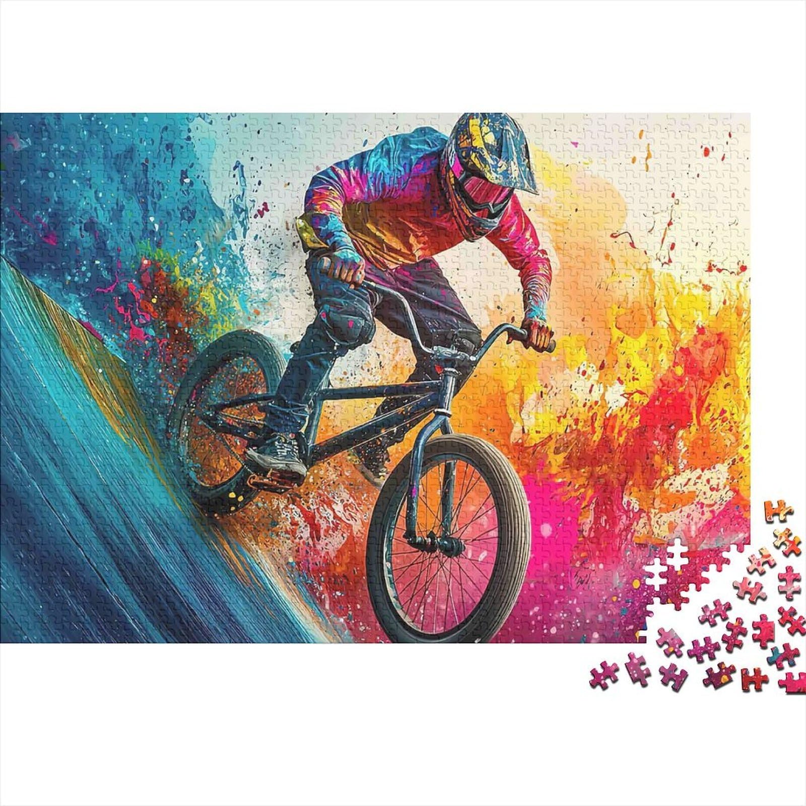 BMX Bike Rider 1000-Piece Recycled Cardboard Pieces Jigsaw Puzzle Set Boy on BMX Bike Educational Game Decompression for Wall Decoration & Gifts Great Gift Ideas for Birthdays 38x26cm/1000pcs