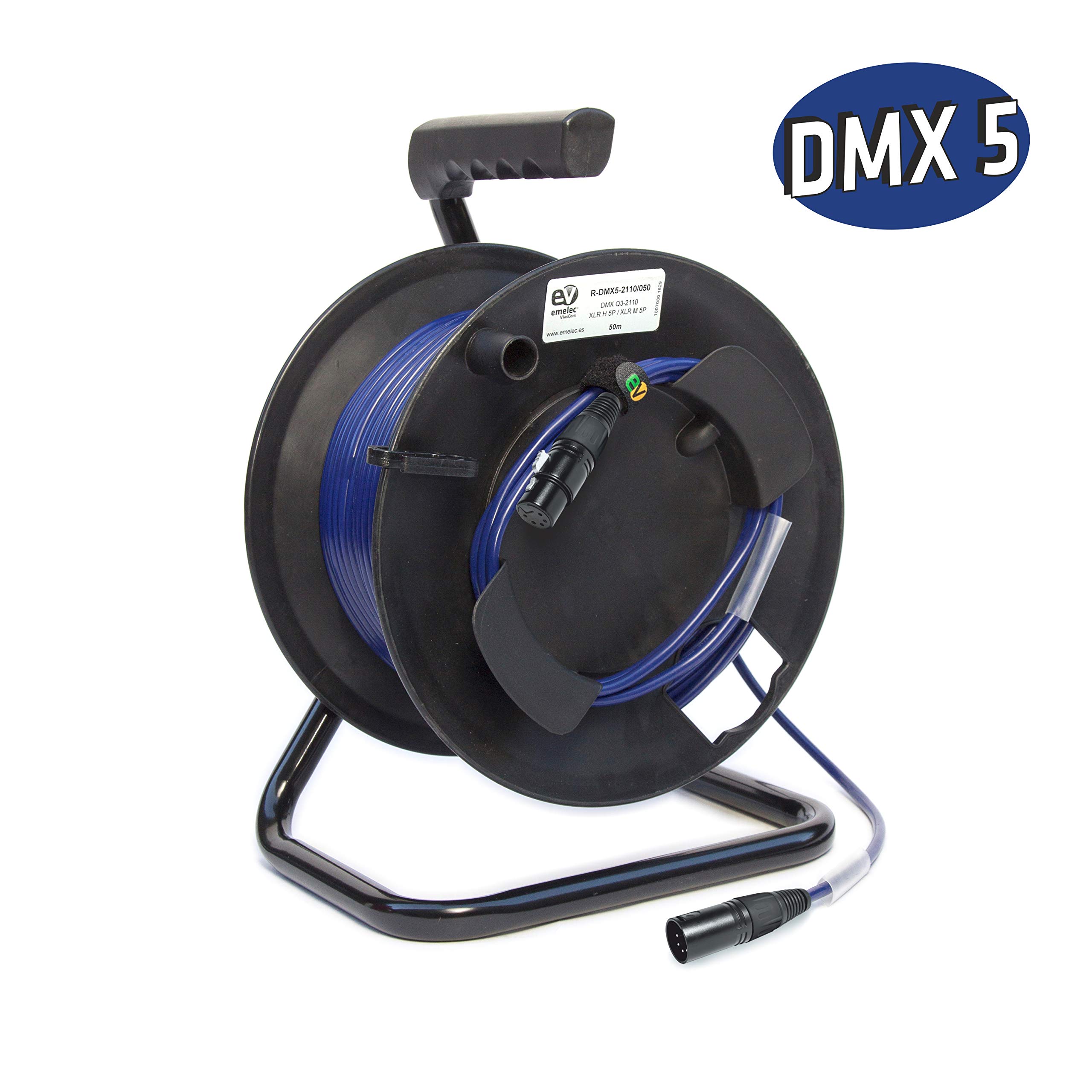 Emelec ViasCom R-DMX5-2110/050 – 50 m Cavo bilanciato digitale DMX 110 Ω OFC 2 x 0,22 mm2 montato su portacavi con XLR 5 pin – colore blu notte – PVC molto flessibile