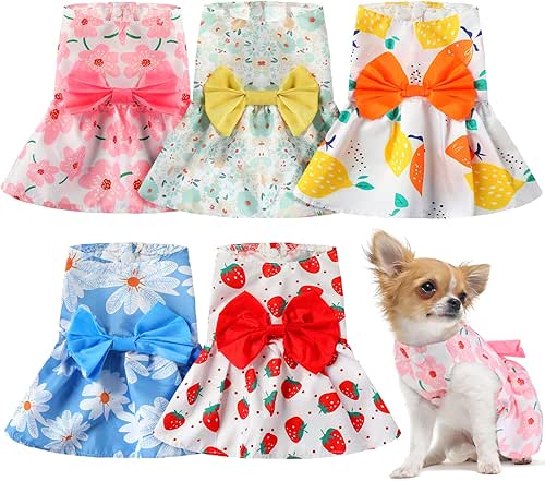 5 Pieces Dog Clothes Girl Dog Dresses Floral Puppy Dresses