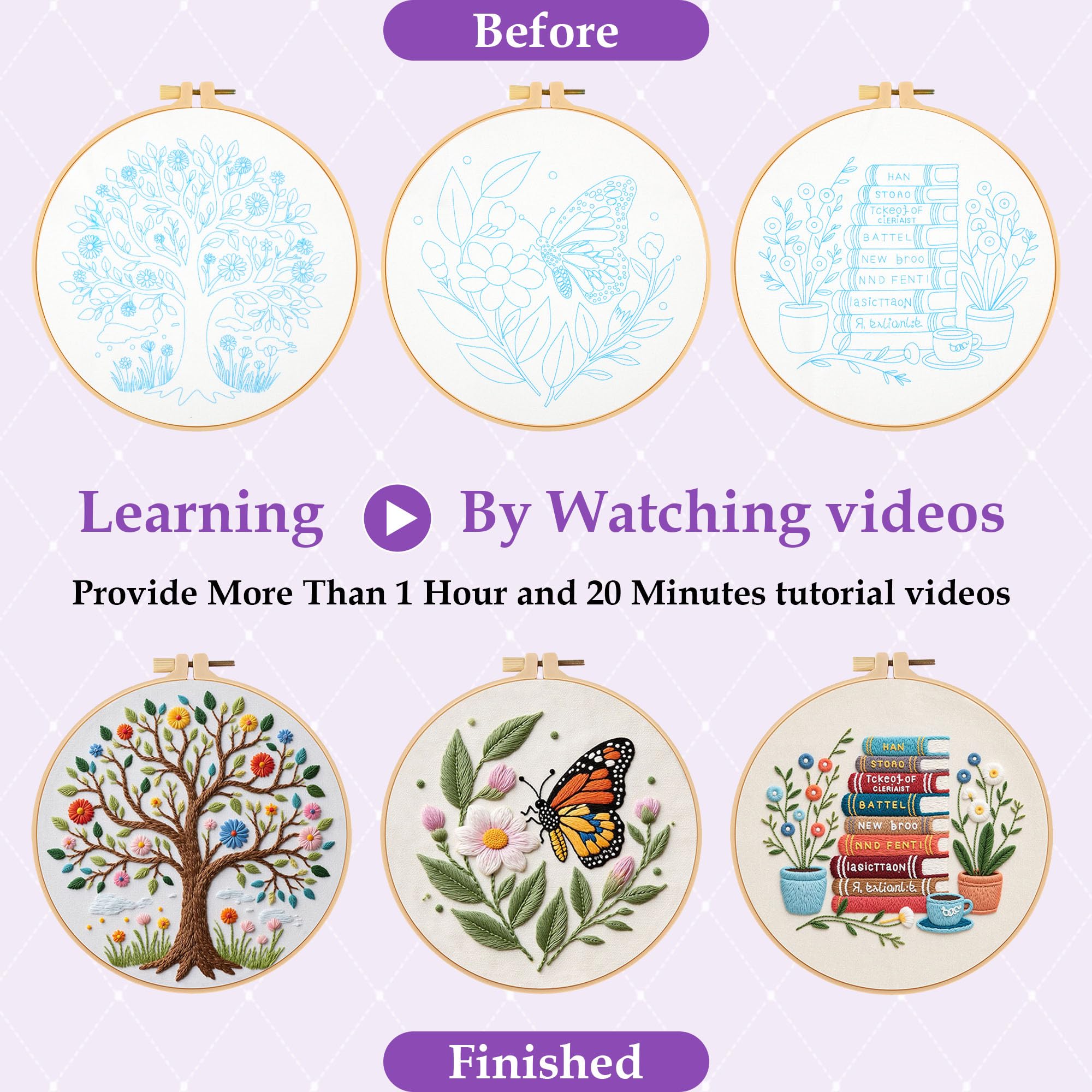 Beginner Embroidery Kit - Butterfly & Tree Designs -4