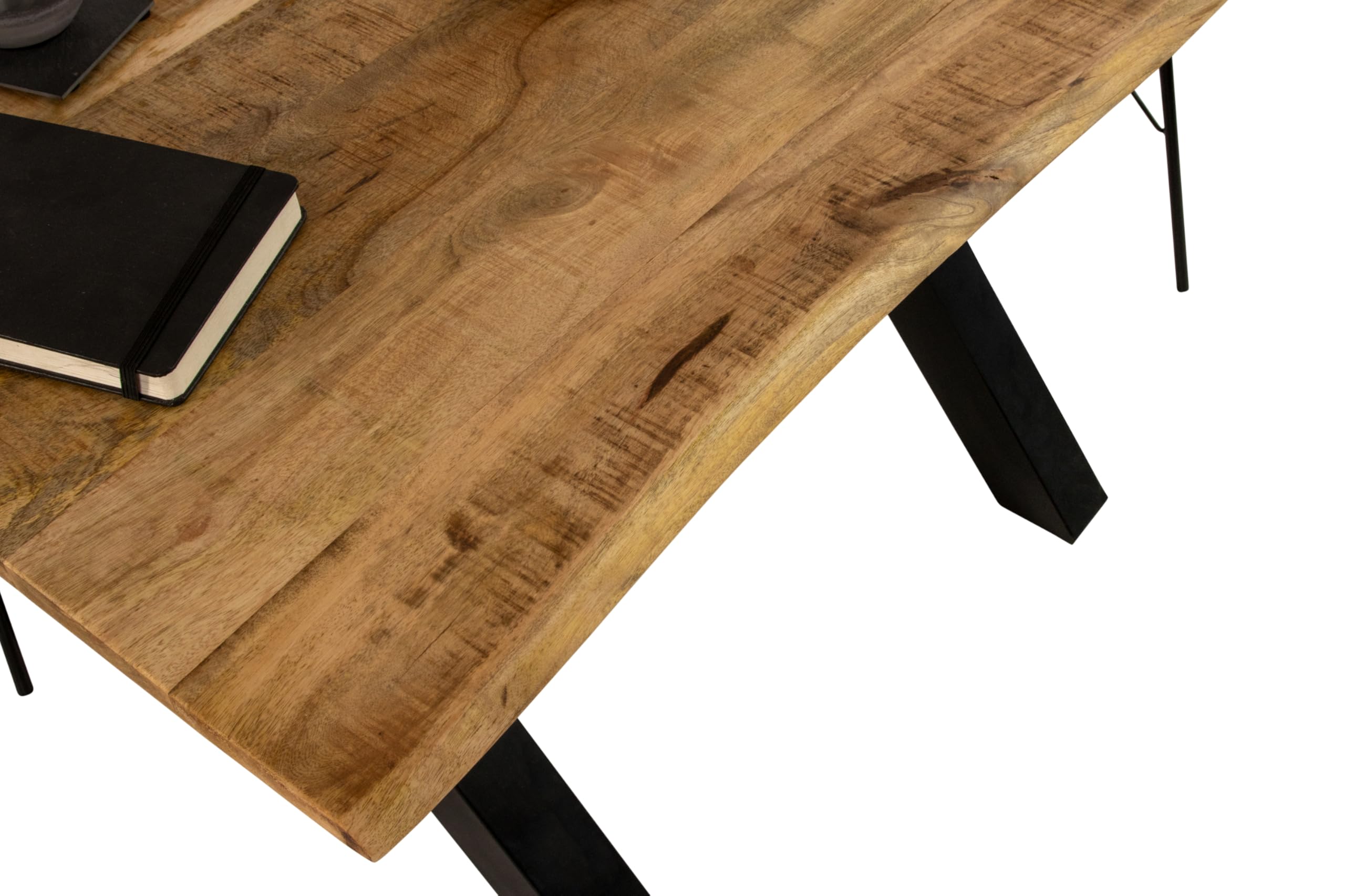 SAM Esstisch Mirabelle 200x100 cm Mangoholz Baumkante X-Gestell schwarz