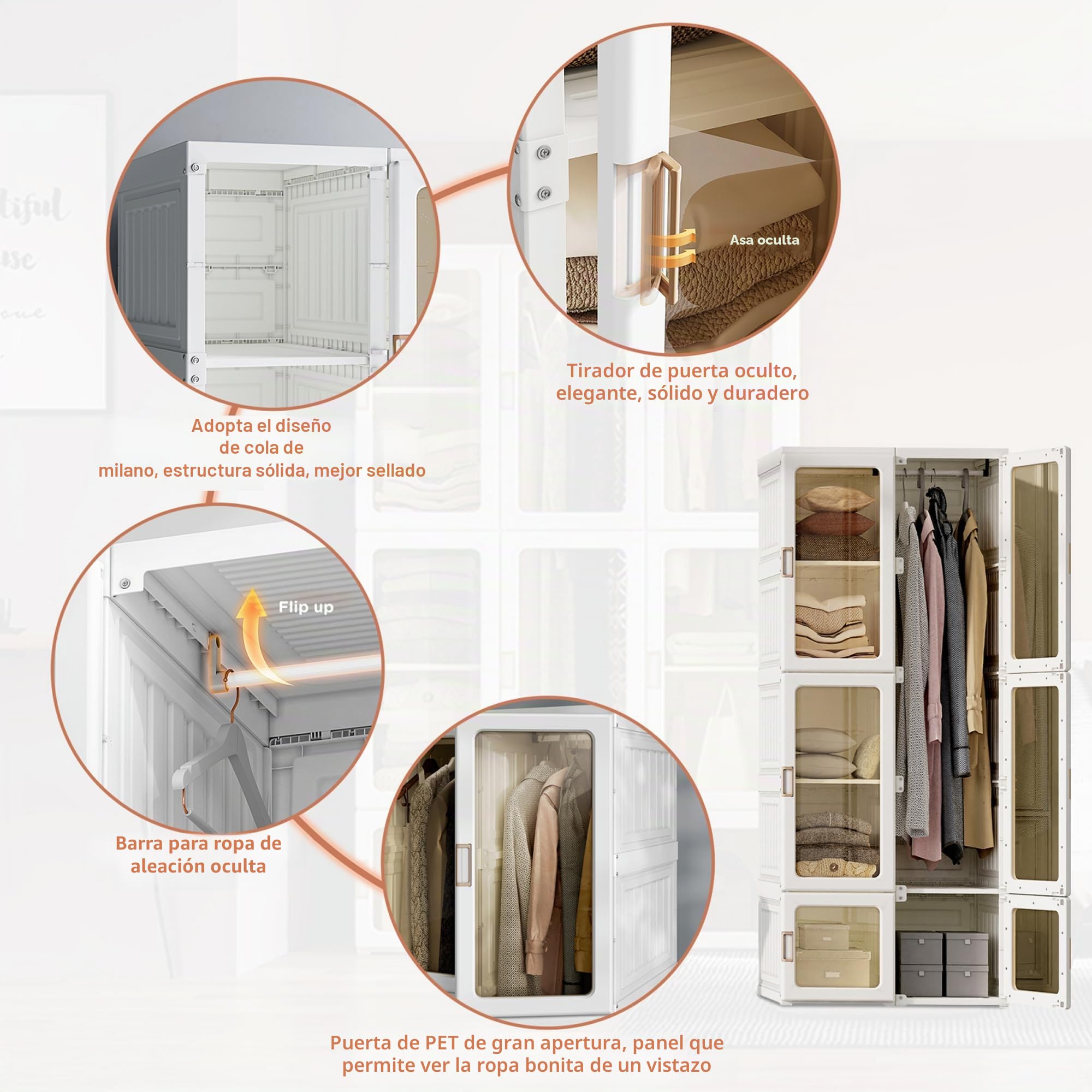 Armario de Dormitorio Plegable,Armarios Plegables de Plastico con 10 Compartimentos Armario Modular con 6 Puertas Roperos de Dormitorio Armarios Para Ropa Exterior Armarios Individual (170x69x50cm)