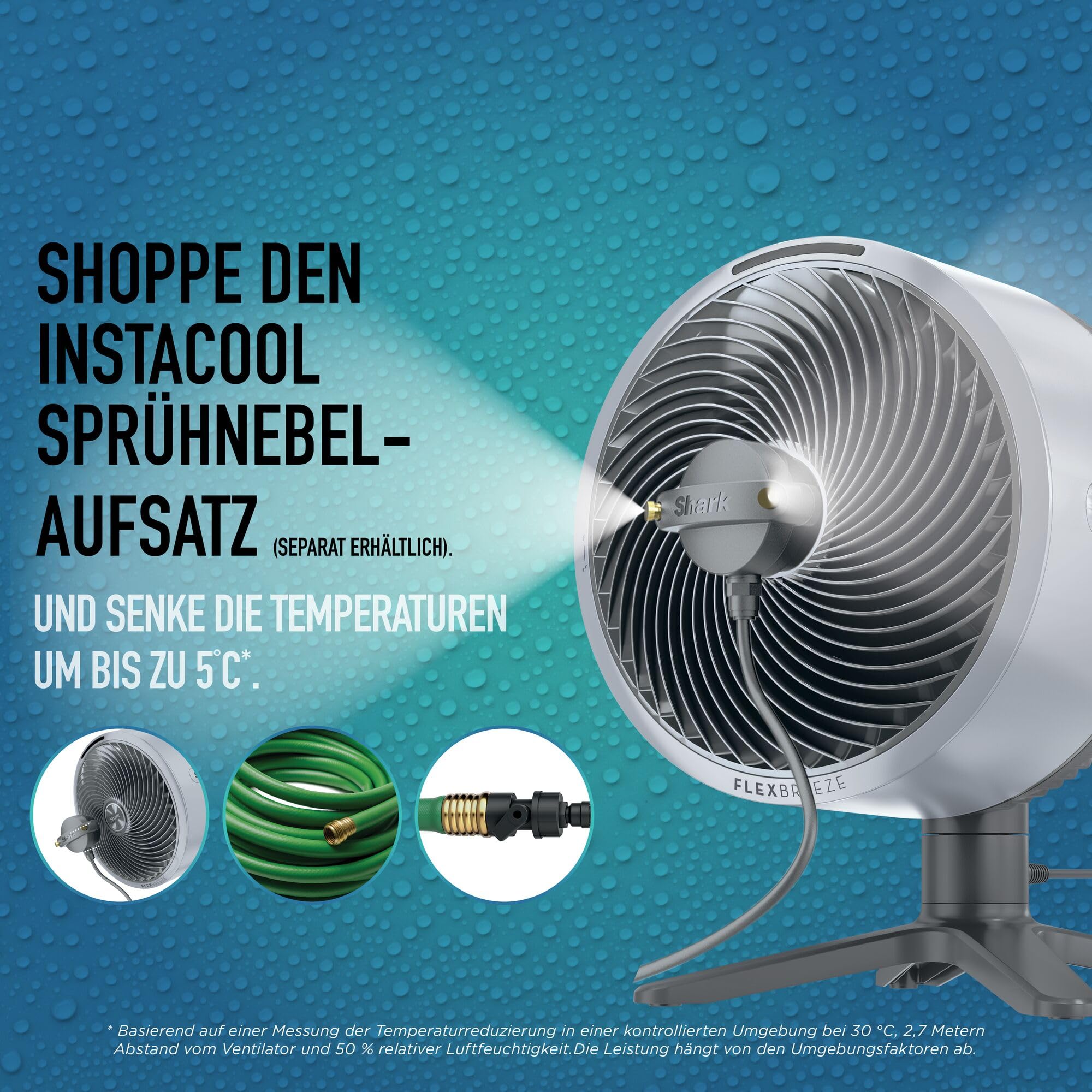 Shark FlexBreeze TableMate Akku-Ventilator, 24h Laufzeit, Hochgeschwindigkeits-Kühlung, 20 m Reichweite, 5 Geschwindigkeiten, Oszillation, Fernbedienung FA150EU