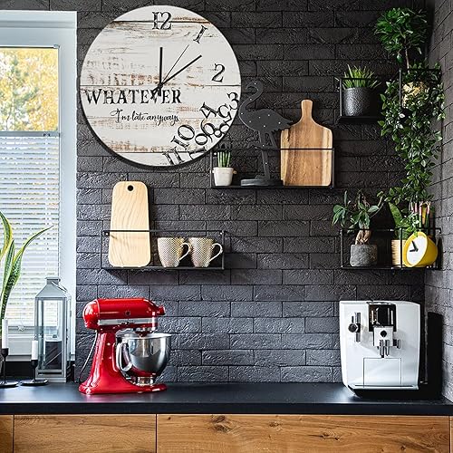 Miniatura 4 de Relojes de pared de madera divertidos Whatever I'm Late Anyways Reloj de pared silencioso sin tictac, funciona con pilas, decorativo para cocina,