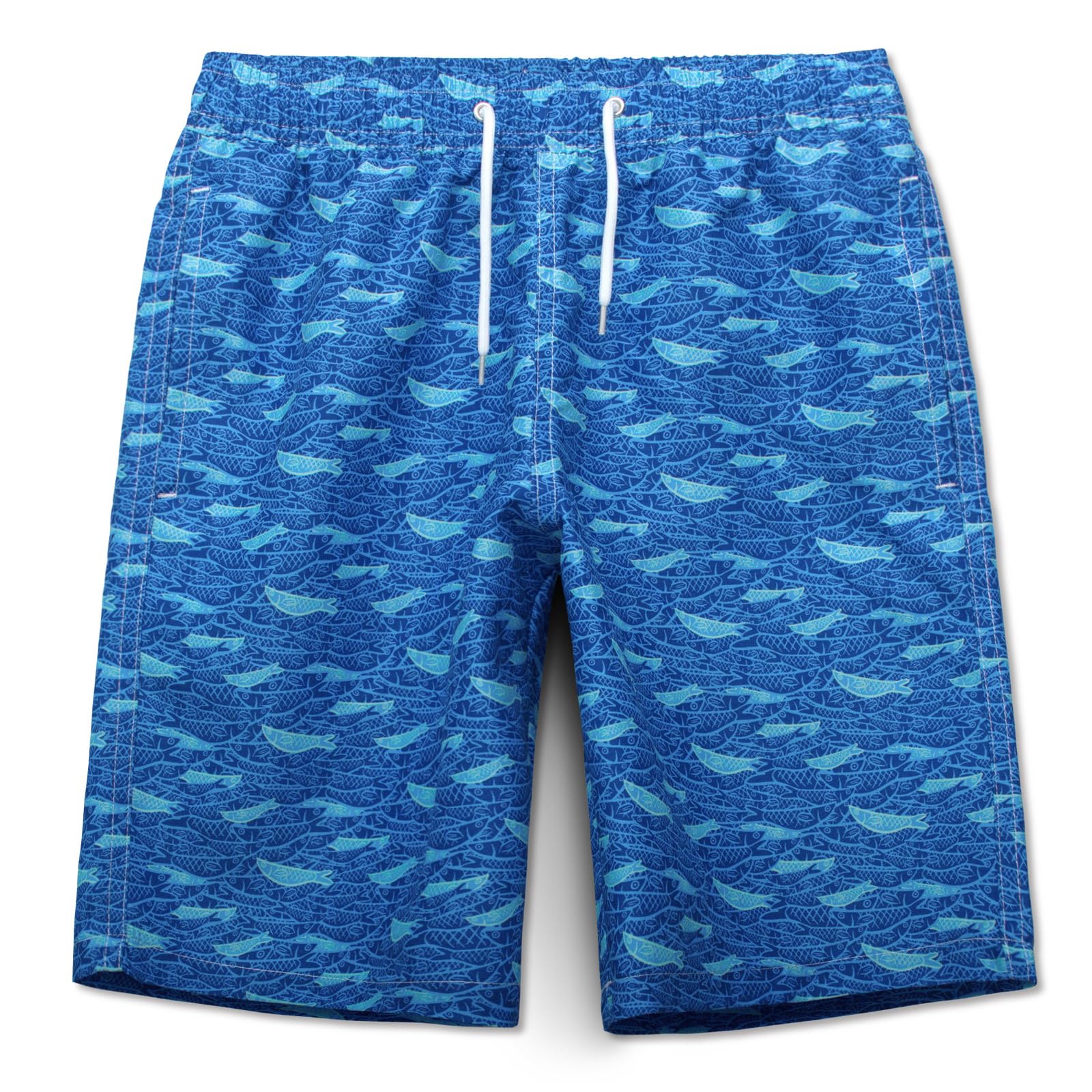 Meilonger Boys 21001-Dark Blue(Fish) Swimming Shorts Quick Dry Beach Board Trunks Swimwear Bathing Suits Size 6-7,8,10-12,14-16(Dark Blue(Fish),8)