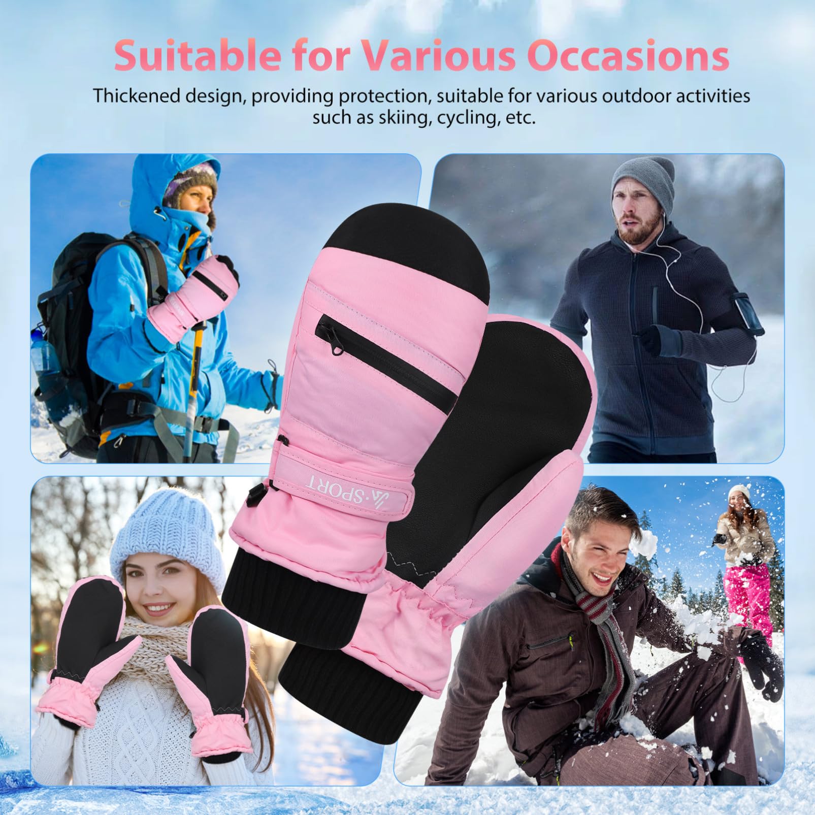 Toddmomy Guantes de Invierno Impermeables para Mujer y Hombre Térmicos y Resistentes al Agua con Pantalla Táctil para Senderismo Esquí y Paseos Talla S Color Rosa