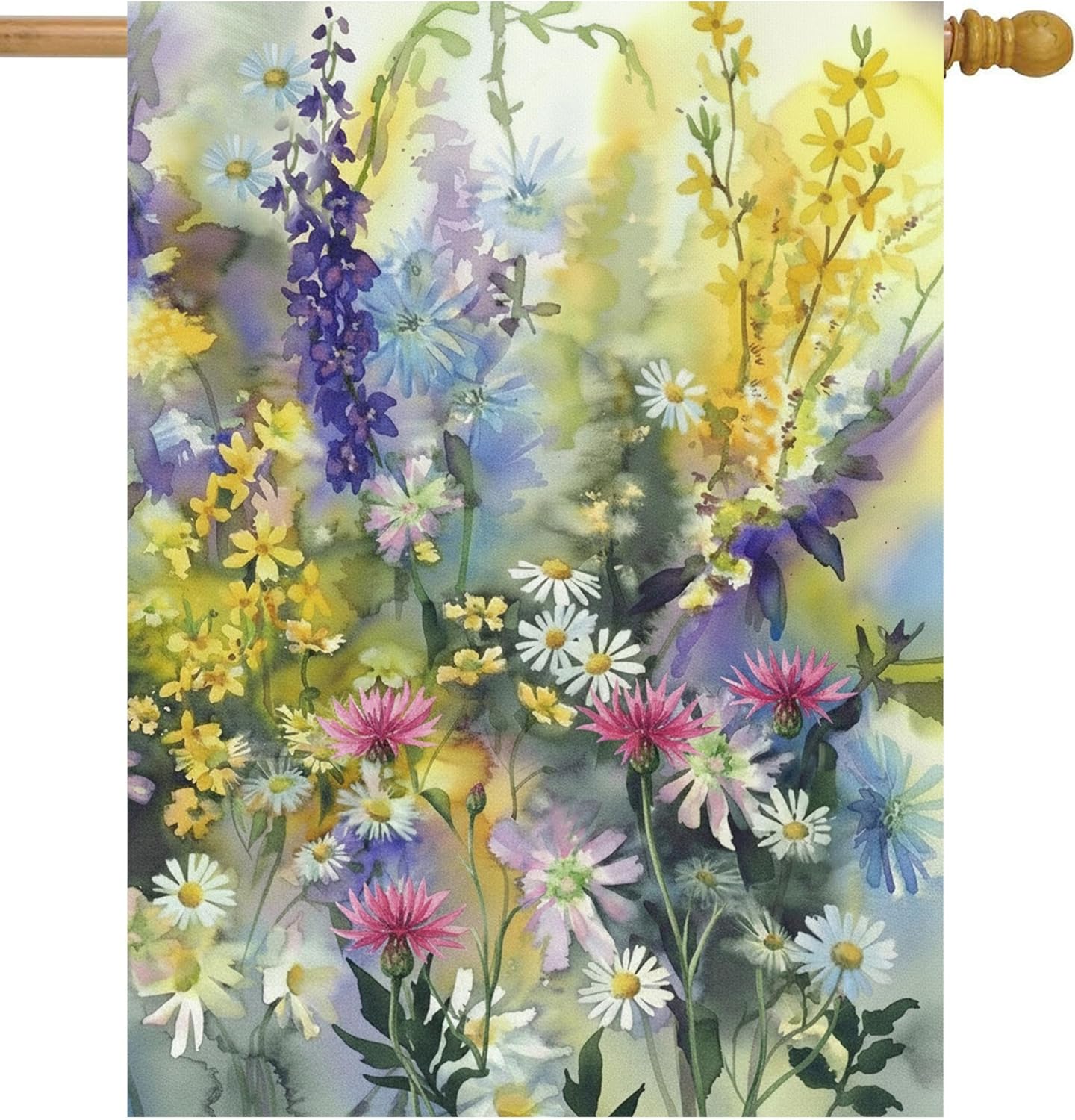 Retro Watercolor Painting of Summer Spring colorful Floral Flowers Daisy House Flag 28 x 40 Inch, Double Sided Large Garden Yard Welcome Flags Banners for Home Lawn Patio Outdoor Decor