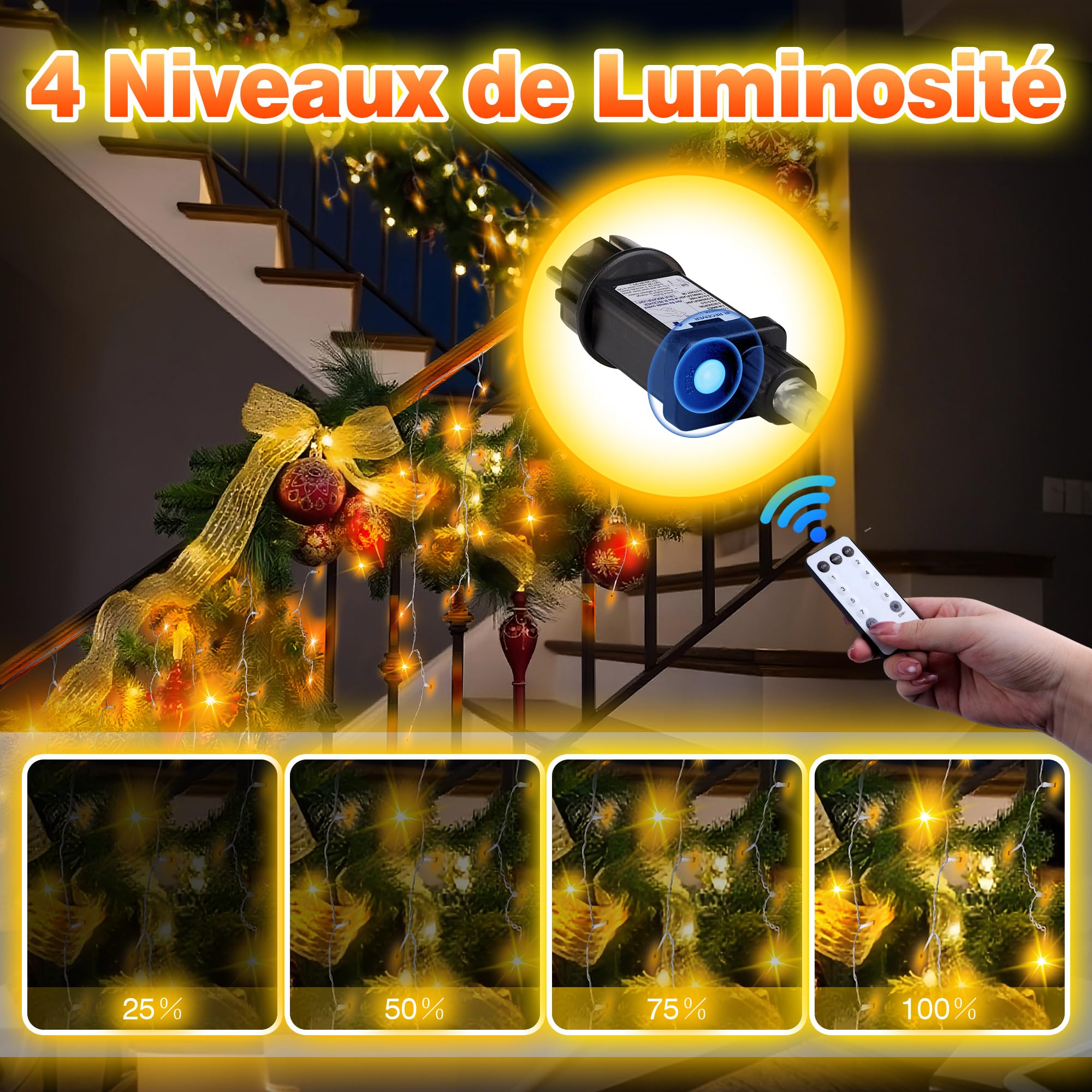 Xahpower 624 LED Guirlande Lumineuse, 18 m Lumières de Noël en Forme de Glaçon Cascade, 8 Modes, 4 Régler la Luminosité, Éclairage de Noël pour Mariage, Fenêtre, Jardin
