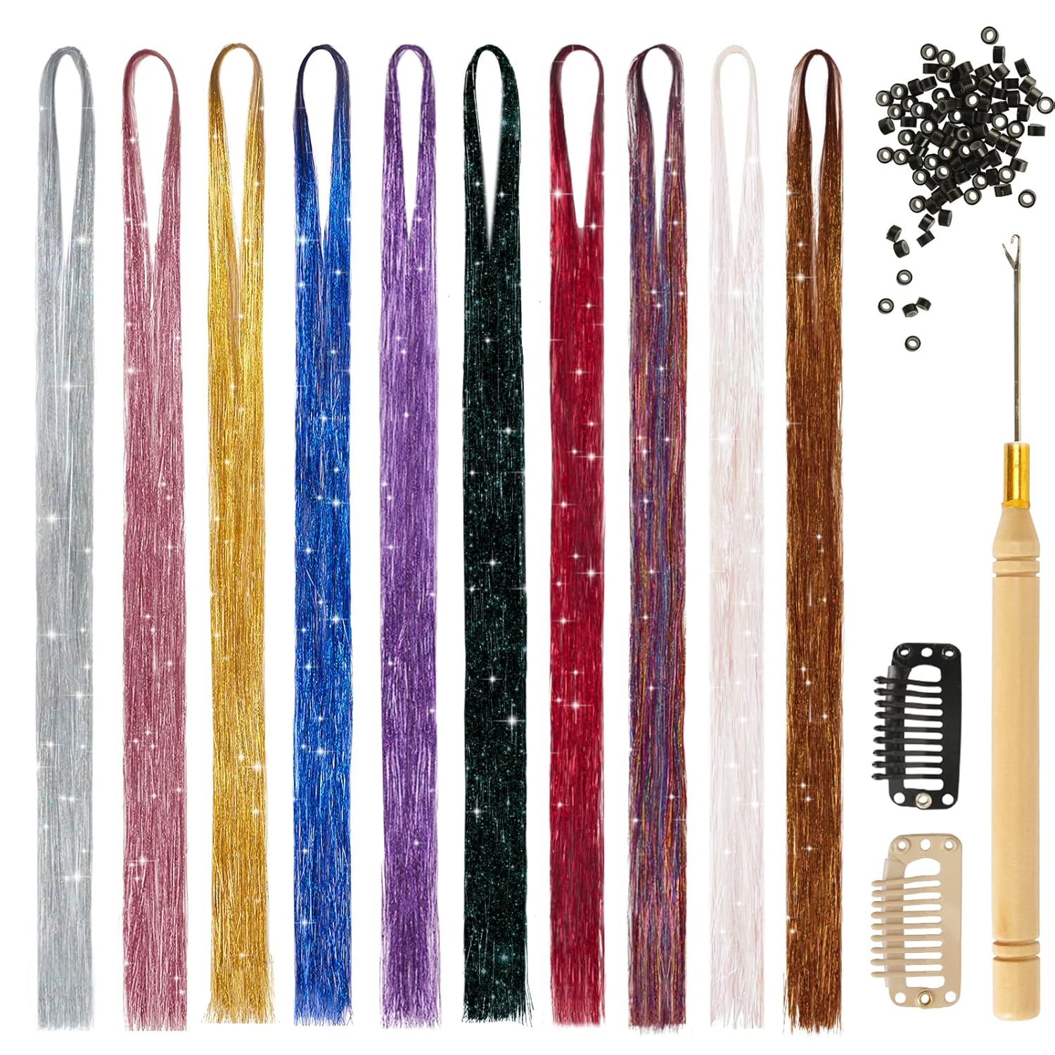 BARSDAR Hair Tinsel Kit With Tool, 10 Colors 2000 Strands