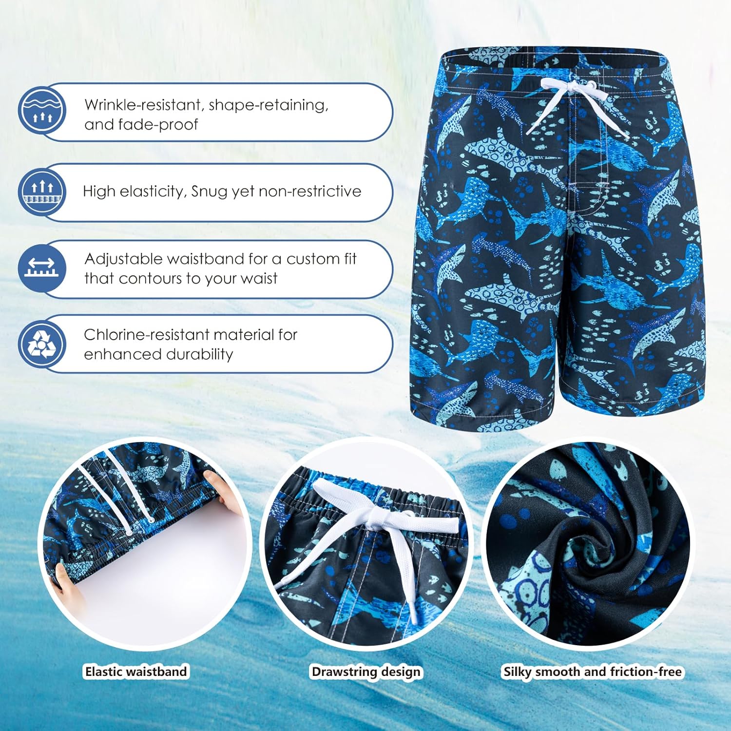Boys Swim Trunks 3 Pack, Quick Dry Bathing Suit, UPF 50+, Mesh Lining, Beach Shorts for 5-16 Years - Image 5