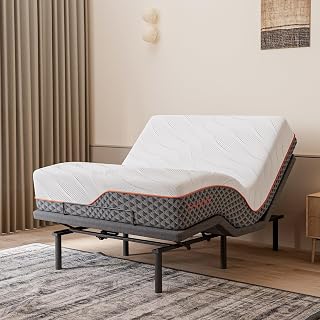 ESHINE 14" Hybrid Mattress Queen(Medium Soft) + Adjustable Bed Frame - Luxury Gel Memory Foam, Upholstered Bed Frames with Massage, USB, Under Bed Night Light, Head and Foot Incline, Queen